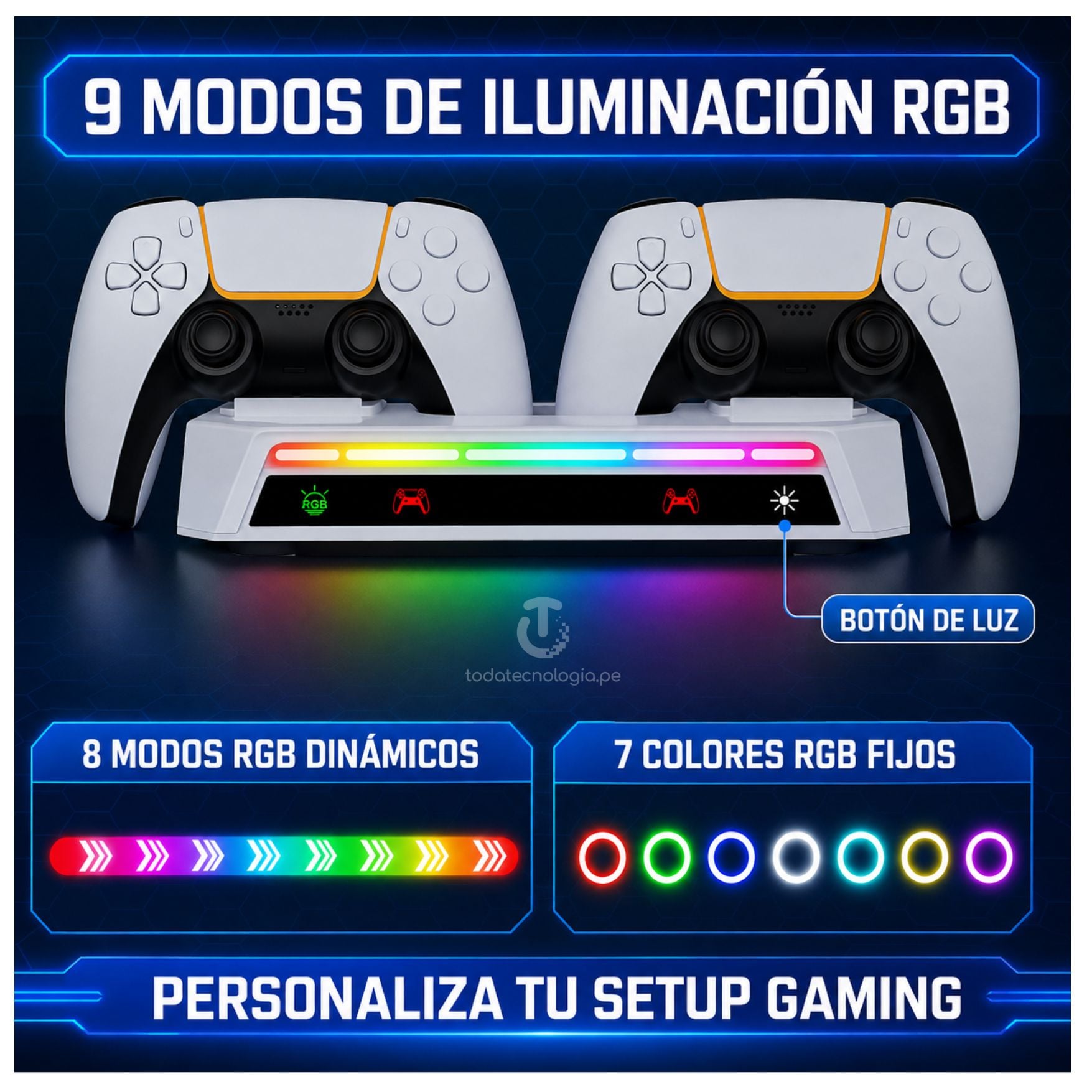 CARGADOR DE MANDO PS5 CON LUCES RGB BASE RACK SOPORTE METAL MONTADO EN LA PARED 3 EN 1 PS5 SLIM PRO - 4