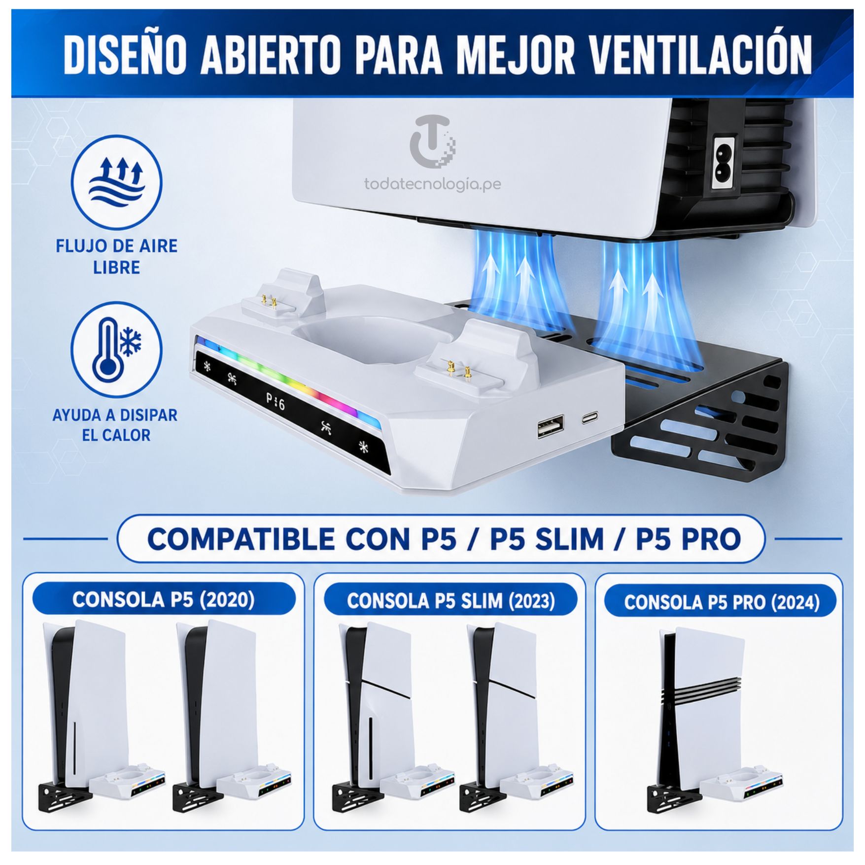CARGADOR DE MANDO PS5 CON LUCES RGB BASE RACK SOPORTE METAL MONTADO EN LA PARED 3 EN 1 PS5 SLIM PRO - 5