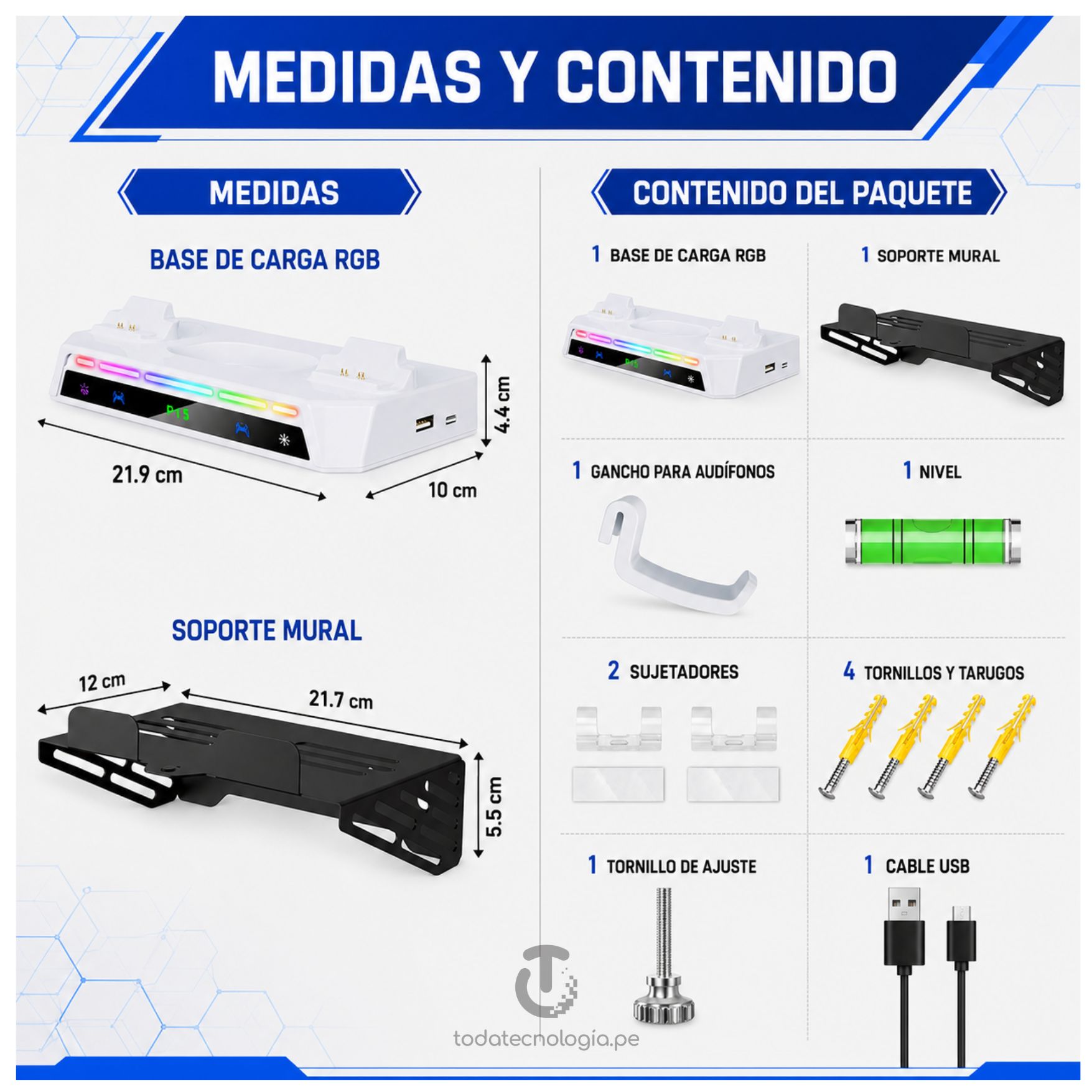 CARGADOR DE MANDO PS5 CON LUCES RGB BASE RACK SOPORTE METAL MONTADO EN LA PARED 3 EN 1 PS5 SLIM PRO - 6