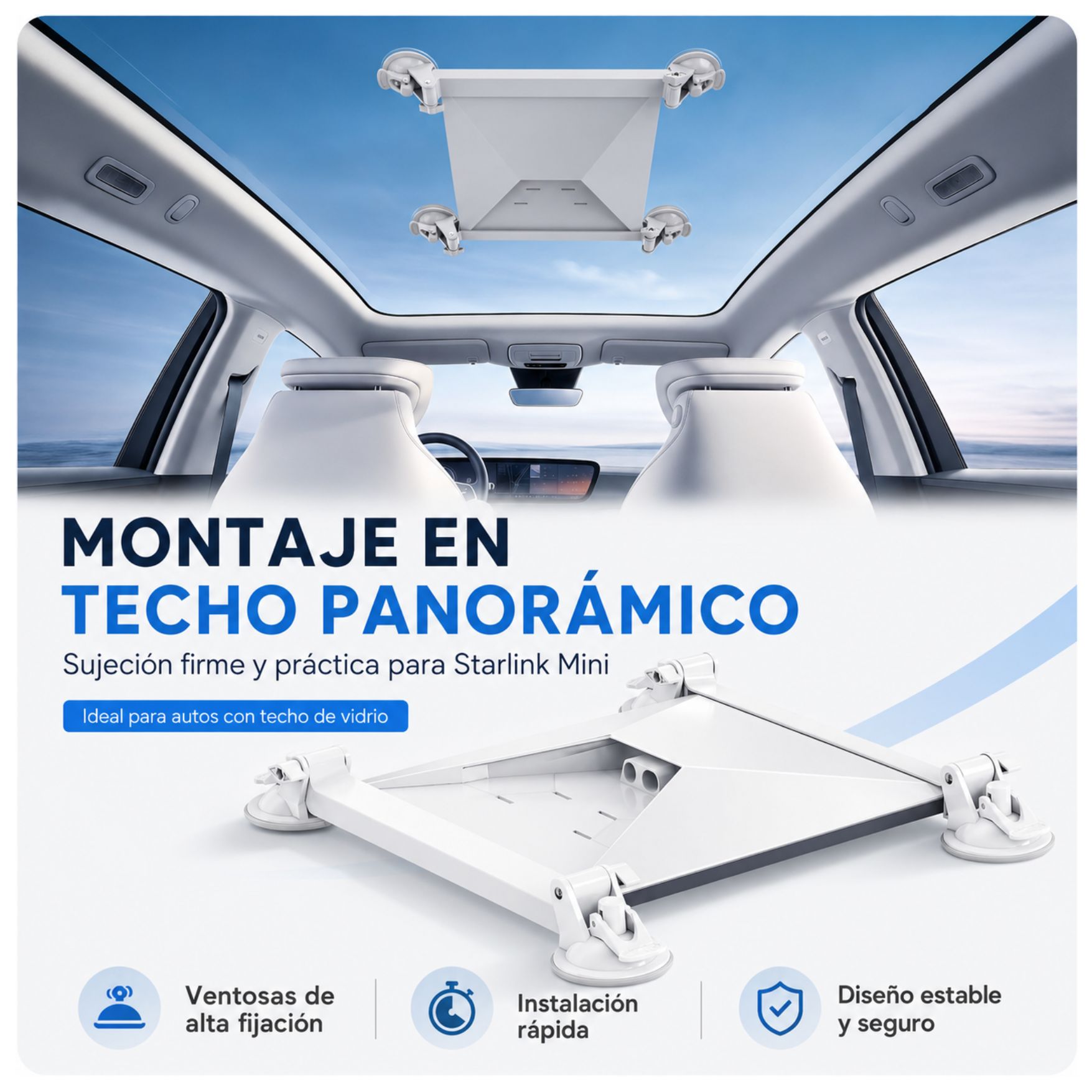 BASE SOPORTE DE ANTENA STARLINK MINI CON VENTOSA PARA CARRO AUTO, BARCOS, CAMPING Y VIAJES - 3