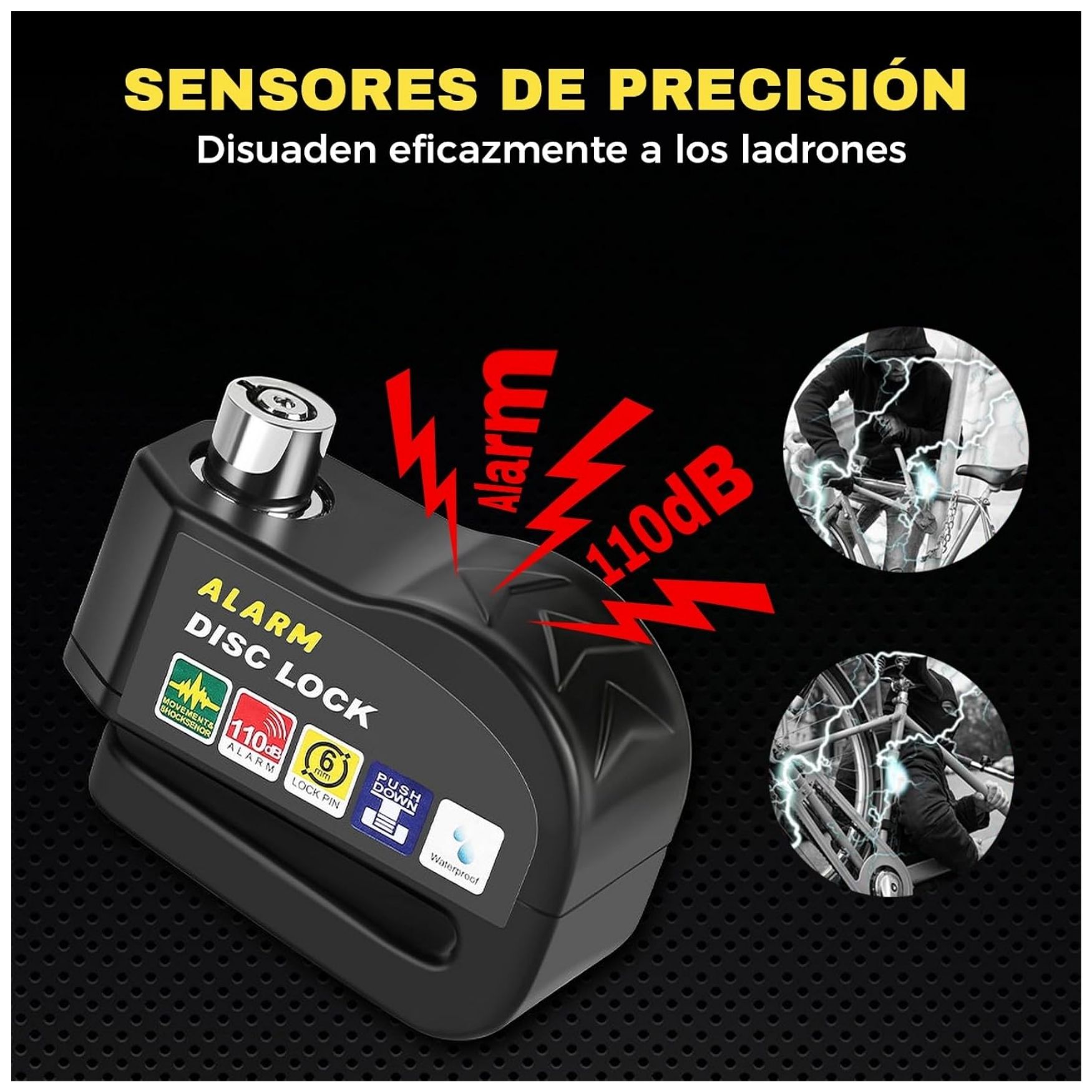 CANDADO DE DISCO ANTIROBO CON ALARMA SEGURIDAD MOTO BICICLETAS SCOOTER - 2
