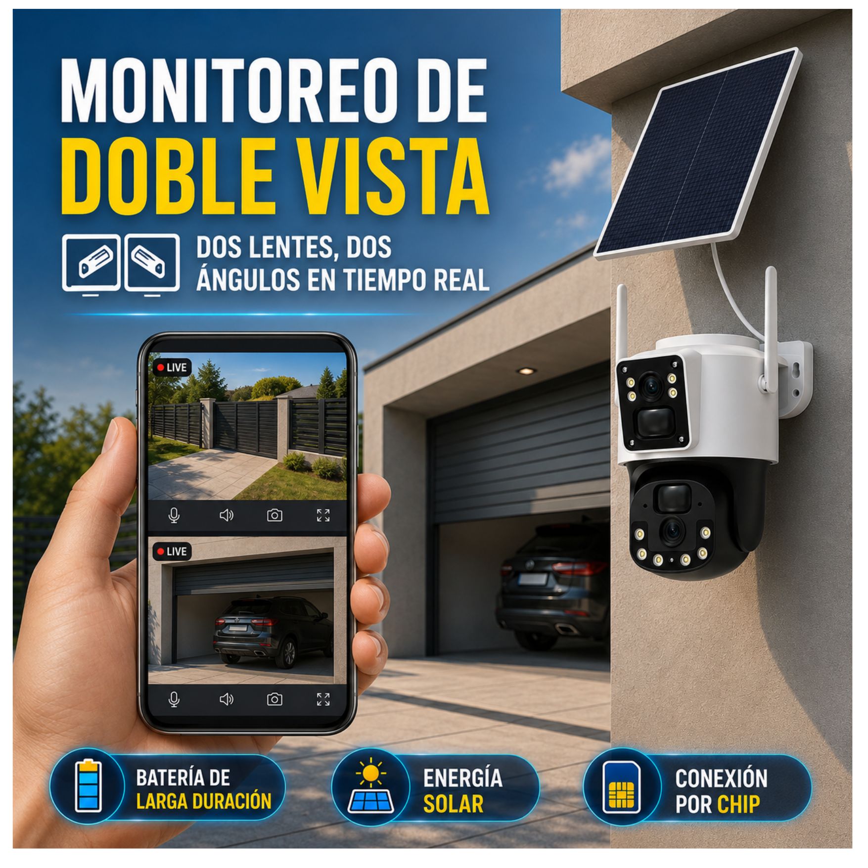CAMARA SEGURIDAD SOLAR CON CHIP 4G PTZ 2 LENTES CON PANEL SOLAR VIGILA MONITORIA DESDE TU CELULAR - 6