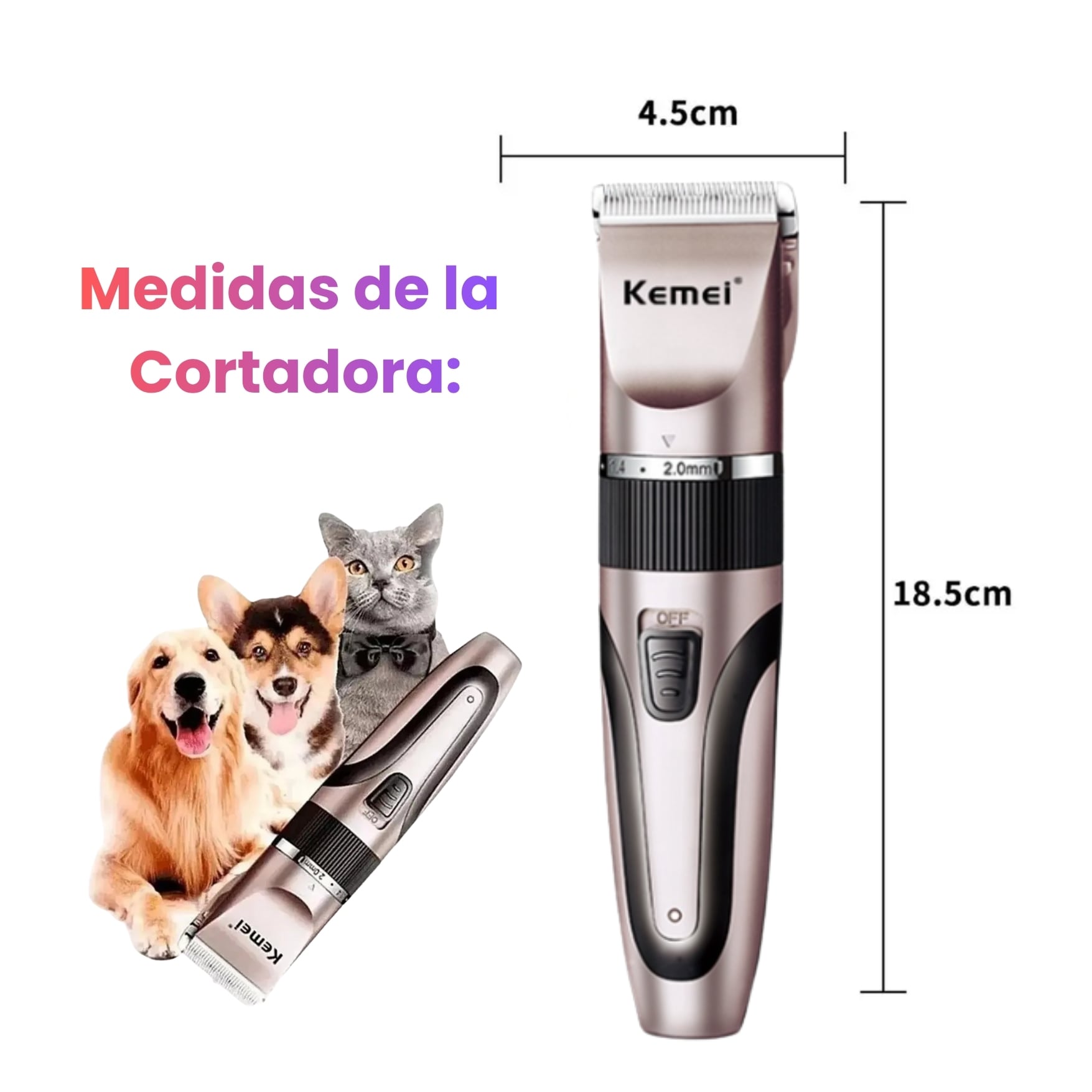 MAQUINA KEMEI CORTADORA PELO DE MASCOTA PERRO GATO RECARGABLE ROSADO - 2