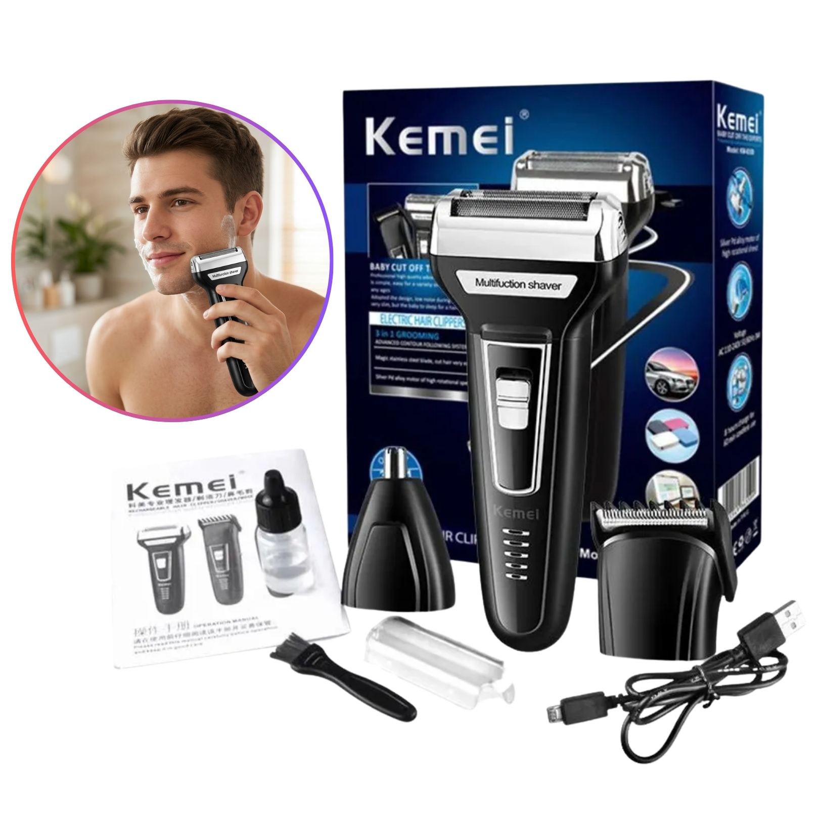 RASURADORA CORTADORA DE PELO KEMEI 3 EN 1 RECARGABLE INALAMBRICO MULTIFUNCIONAL KM-6556 - 2