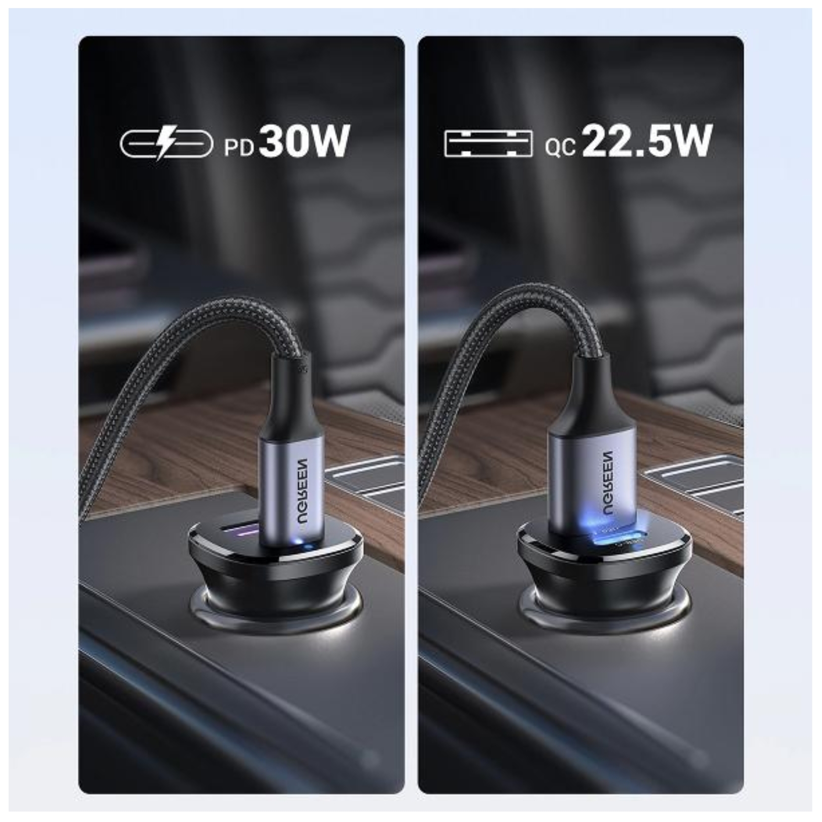 CARGADOR DE AUTO UGREEN CARGA RAPIDA DE PD 30W 22,5W PARA IPHONE  SAMSUNG XIAOMI OPPO HONOR - 4
