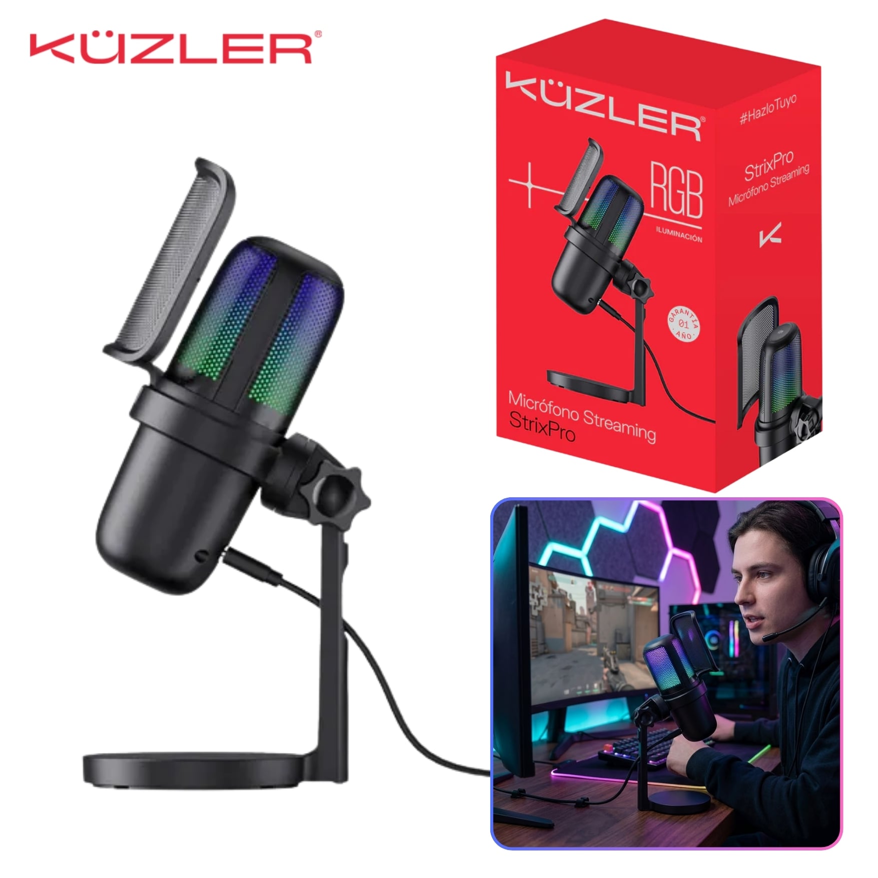 MICROFONO GAMER RGB KUZLER STRIX PRO PARA LAPTOP PC LIVE STREAMING - 1