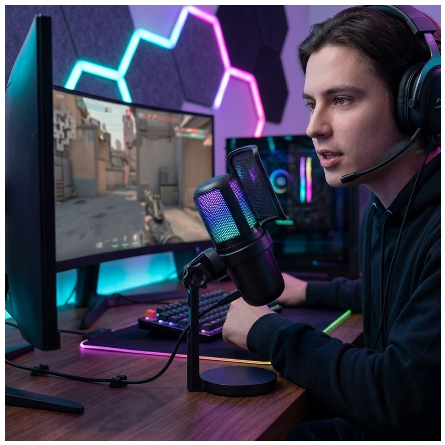 MICROFONO GAMER RGB KUZLER STRIX PRO PARA LAPTOP PC LIVE STREAMING - 6