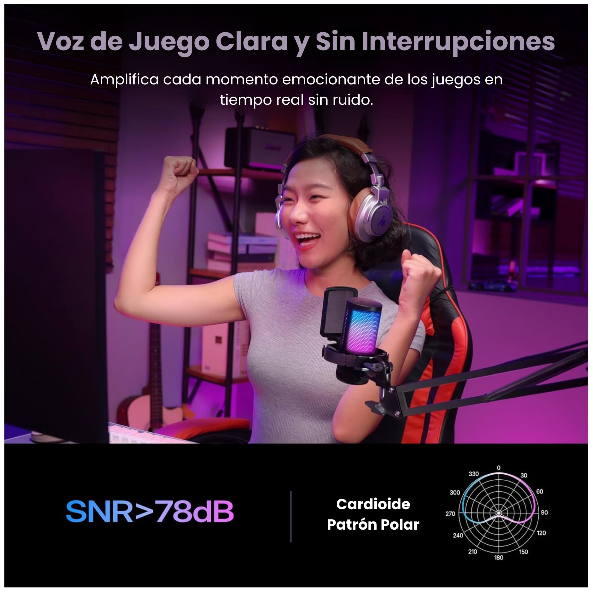 MICROFONO MAONO GAMER RGB CON CANCELACIÓN DE RUIDO Y MONITOREO PARA  STREAM, PODCAST PC CELULAR - 3
