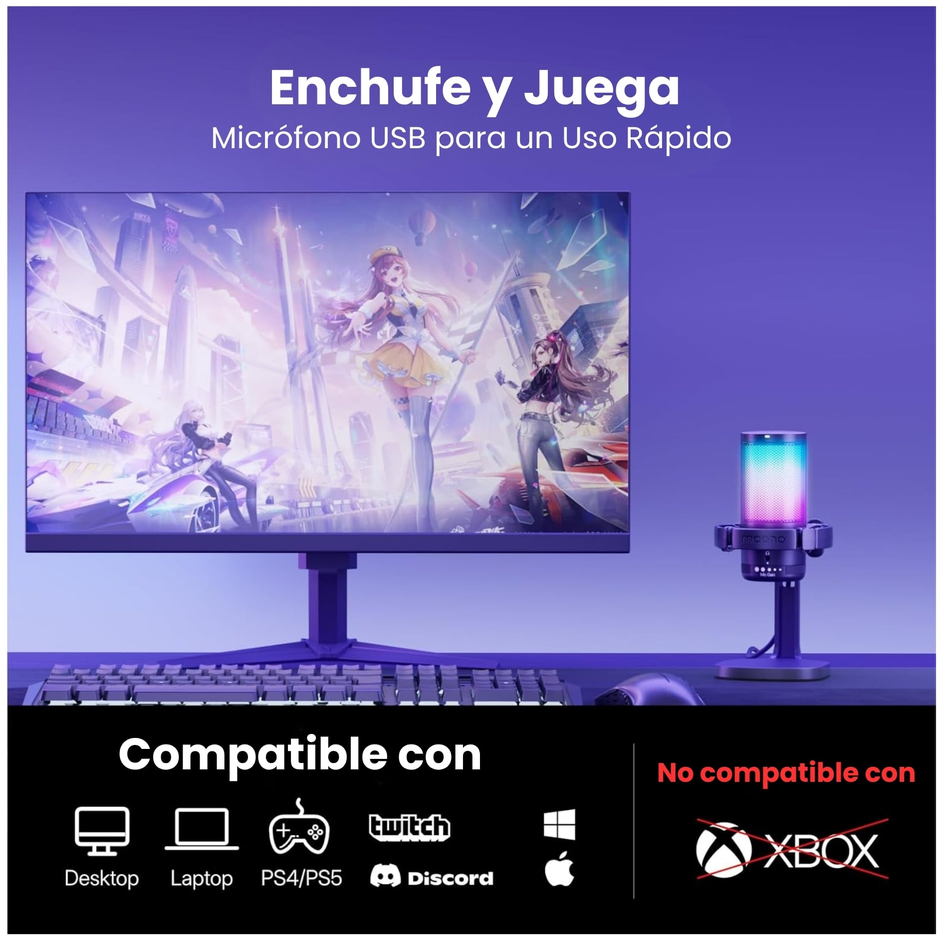 MICROFONO MAONO GAMER RGB CON CANCELACIÓN DE RUIDO Y MONITOREO PARA  STREAM, PODCAST PC CELULAR - 5