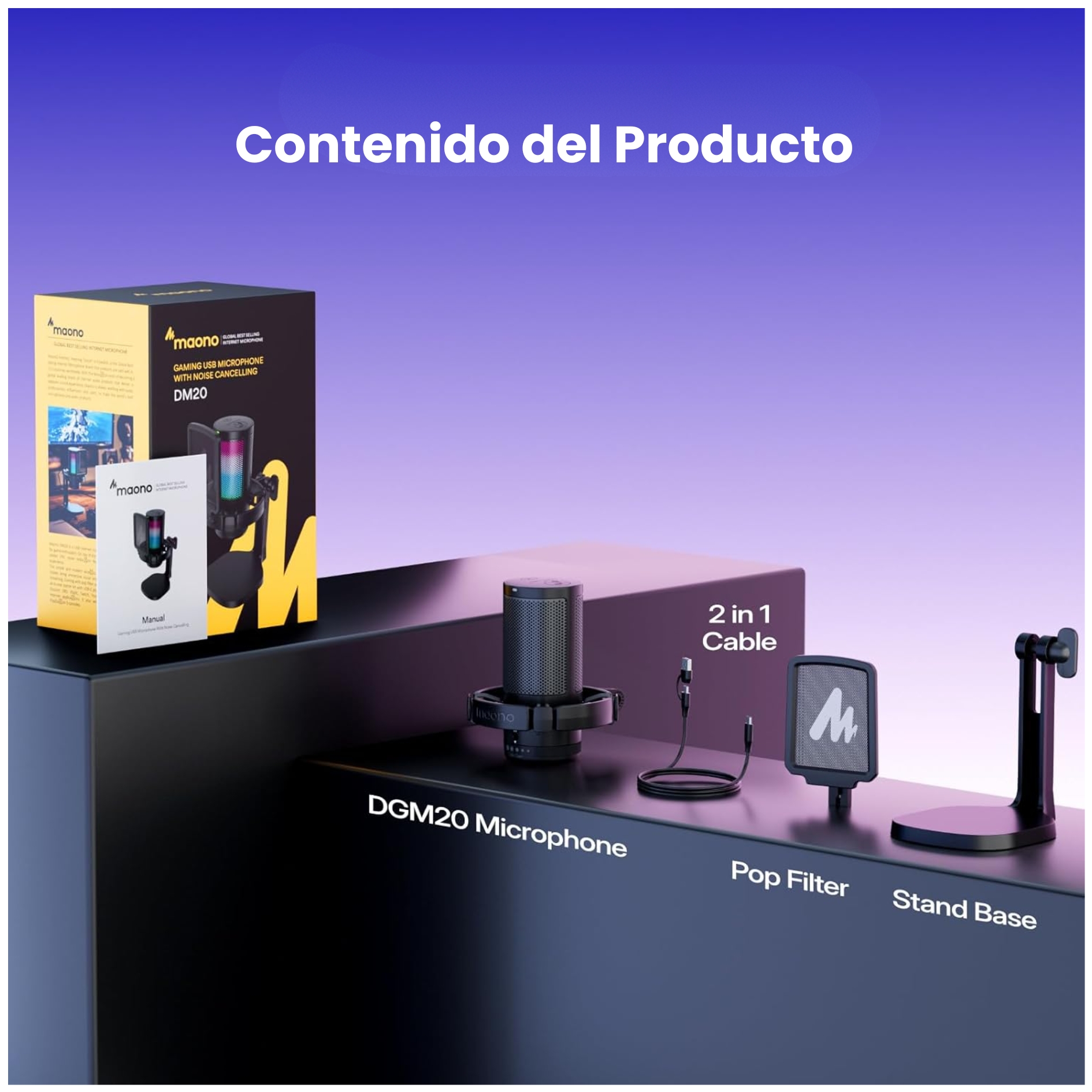 MICROFONO MAONO GAMER RGB CON CANCELACIÓN DE RUIDO Y MONITOREO PARA  STREAM, PODCAST PC CELULAR - 6