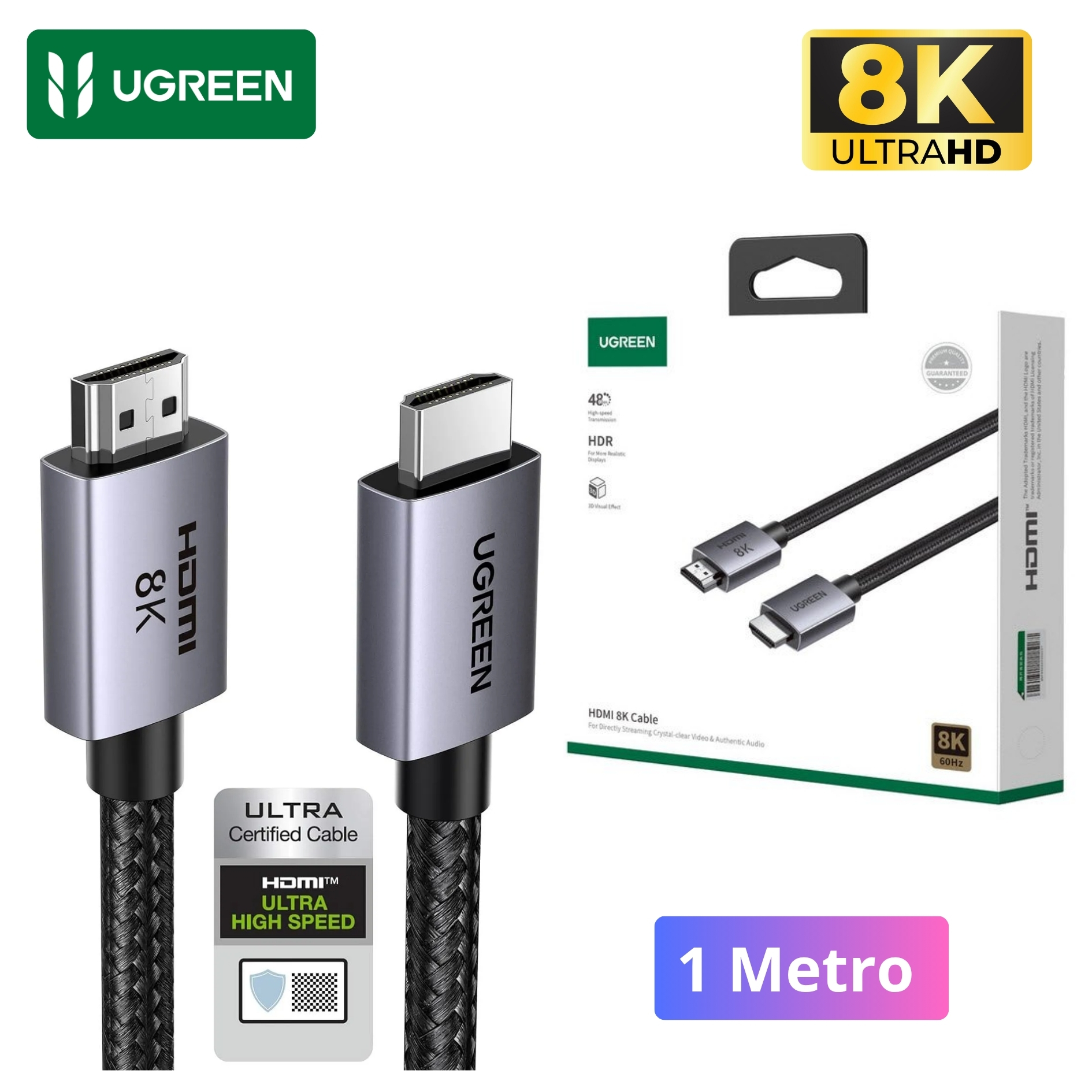 CABLE HDMI UGREEN 8K HDMI 2.1 48GBPS DOLBY ATMOS HDR 1 METRO - 1