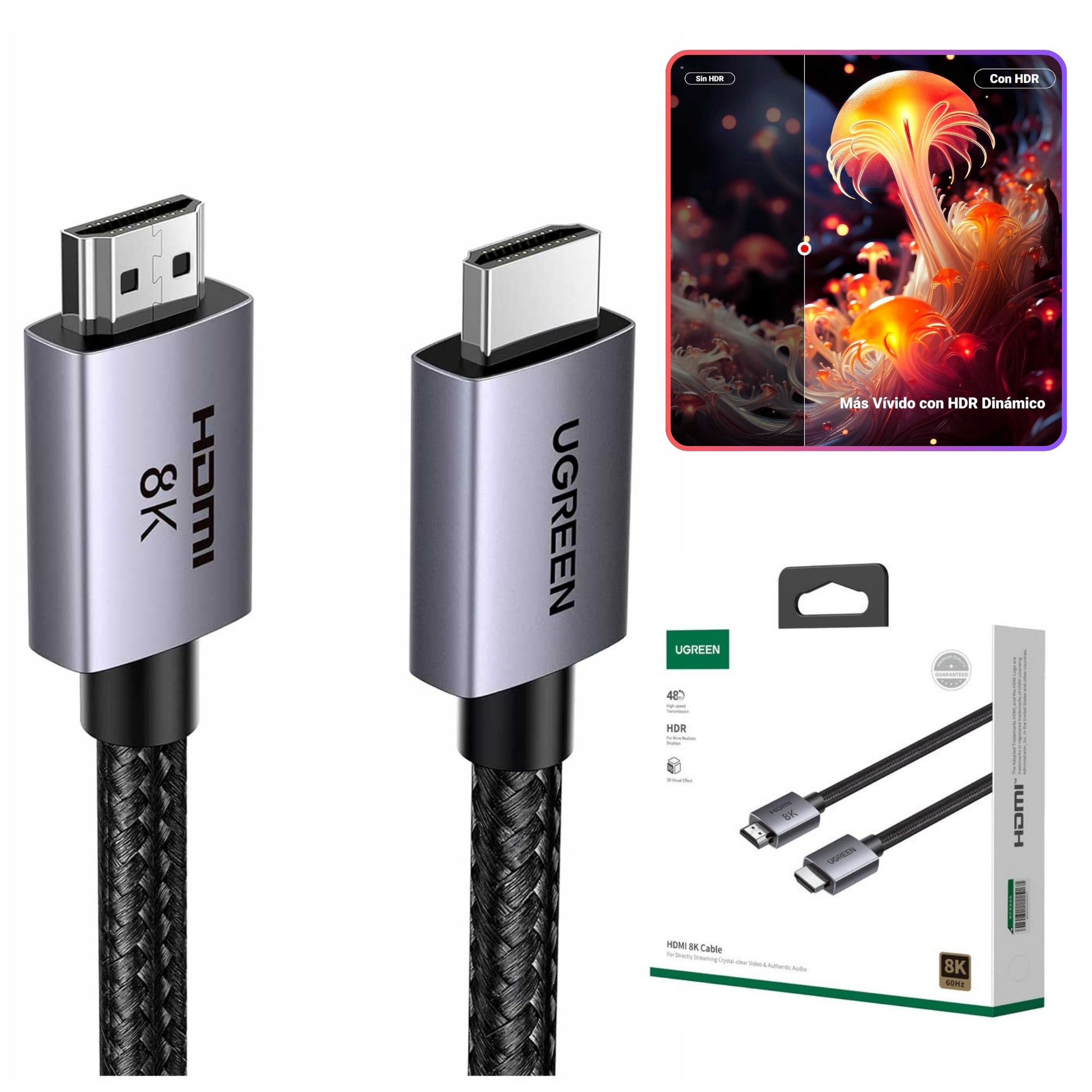 CABLE HDMI UGREEN 8K HDMI 2.1 48GBPS DOLBY ATMOS HDR 1 METRO - 2