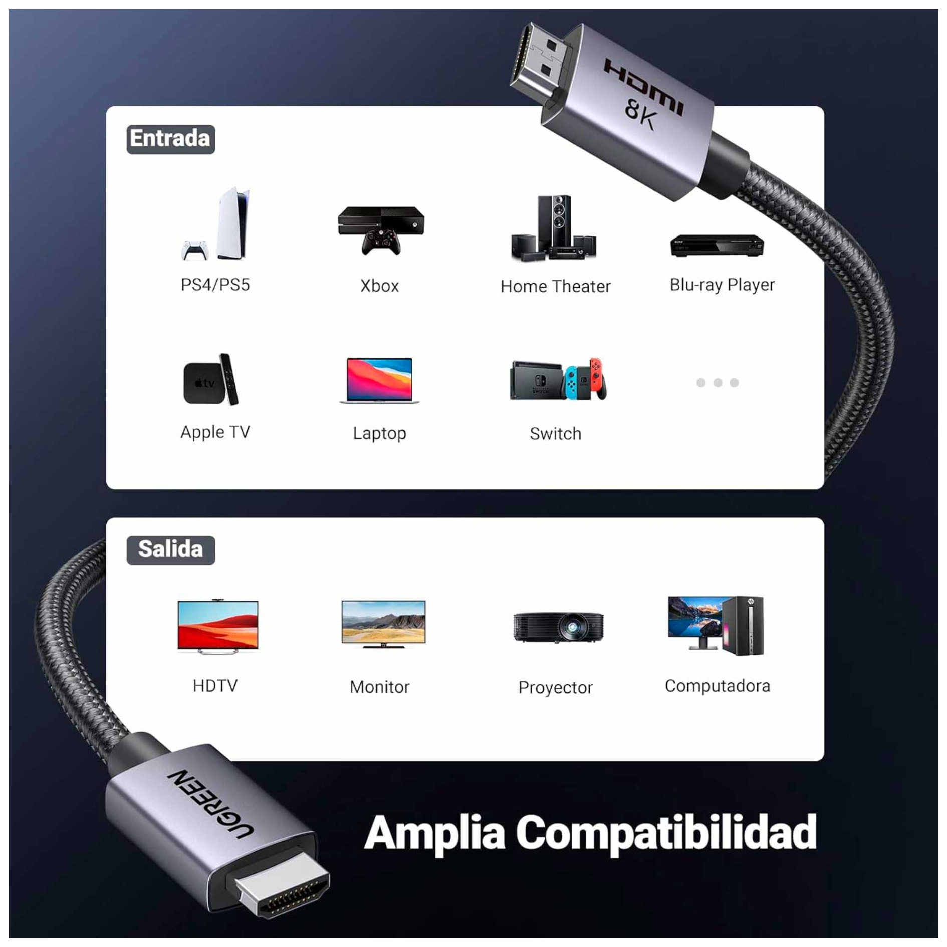 CABLE HDMI UGREEN 8K HDMI 2.1 48GBPS DOLBY ATMOS HDR 1 METRO - 7