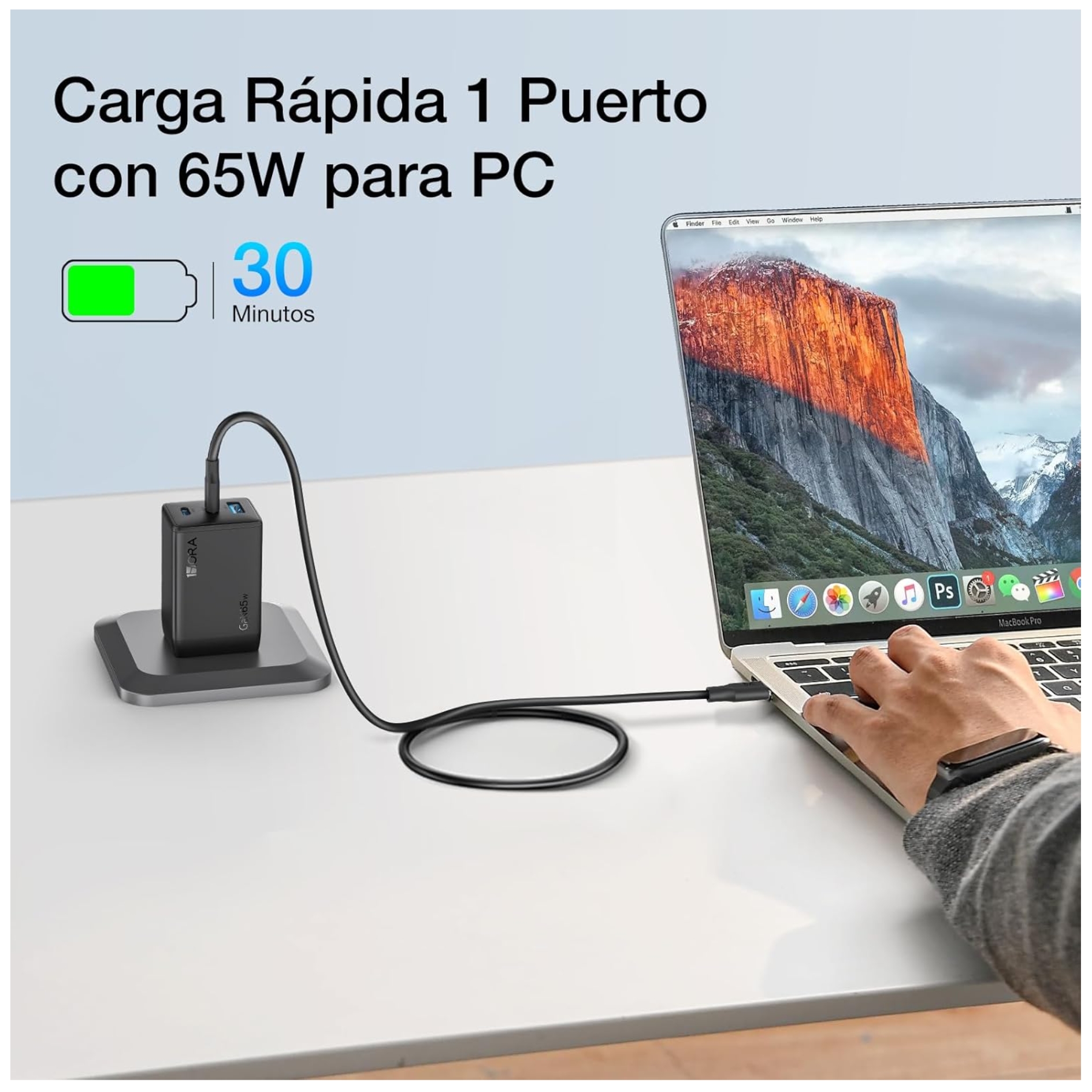 CARGADOR CARGA RAPIDA GAN 65W 1HORA + CABLE TYPE C PARA MACBOOK  SAMSUNG HONOR OPPO IPHONE XIOAMI - 4