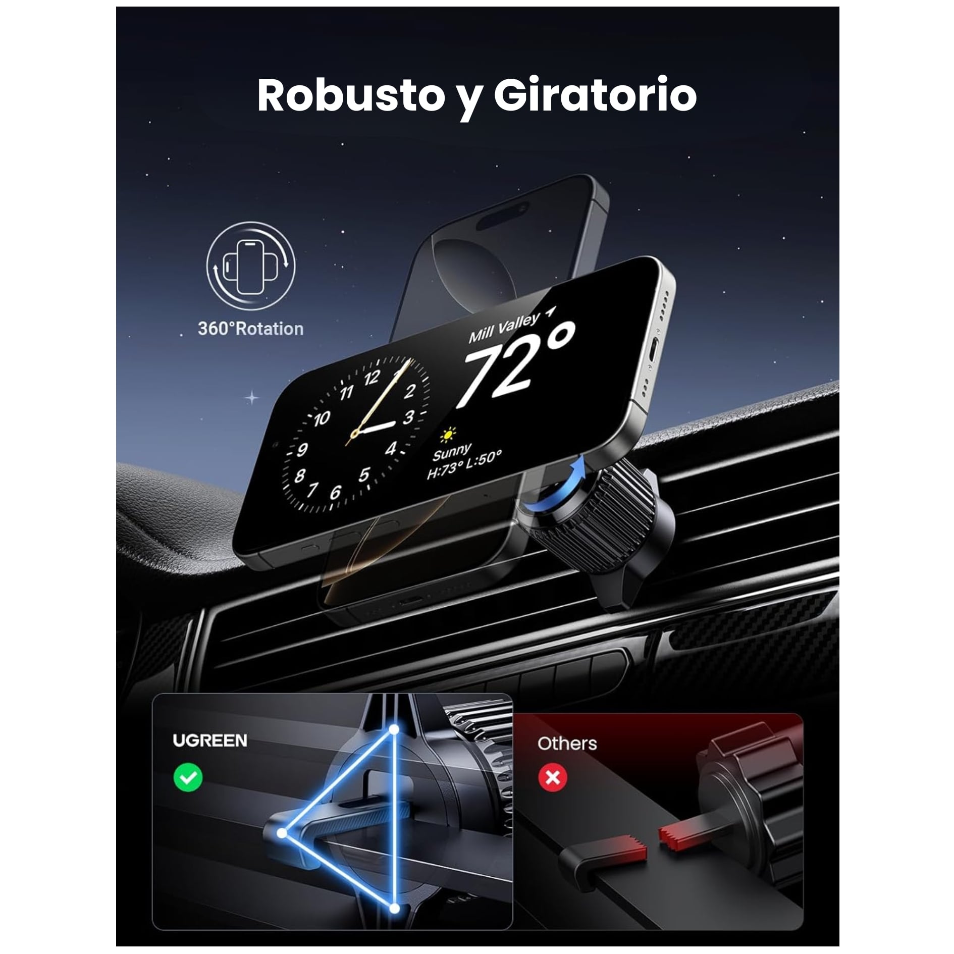 CARGADOR DE AUTO UGREEN INALÁMBRICO MAGFLOW QI2 DE 15W, HOLDER MAGSAFE  MAGNETICO - 3