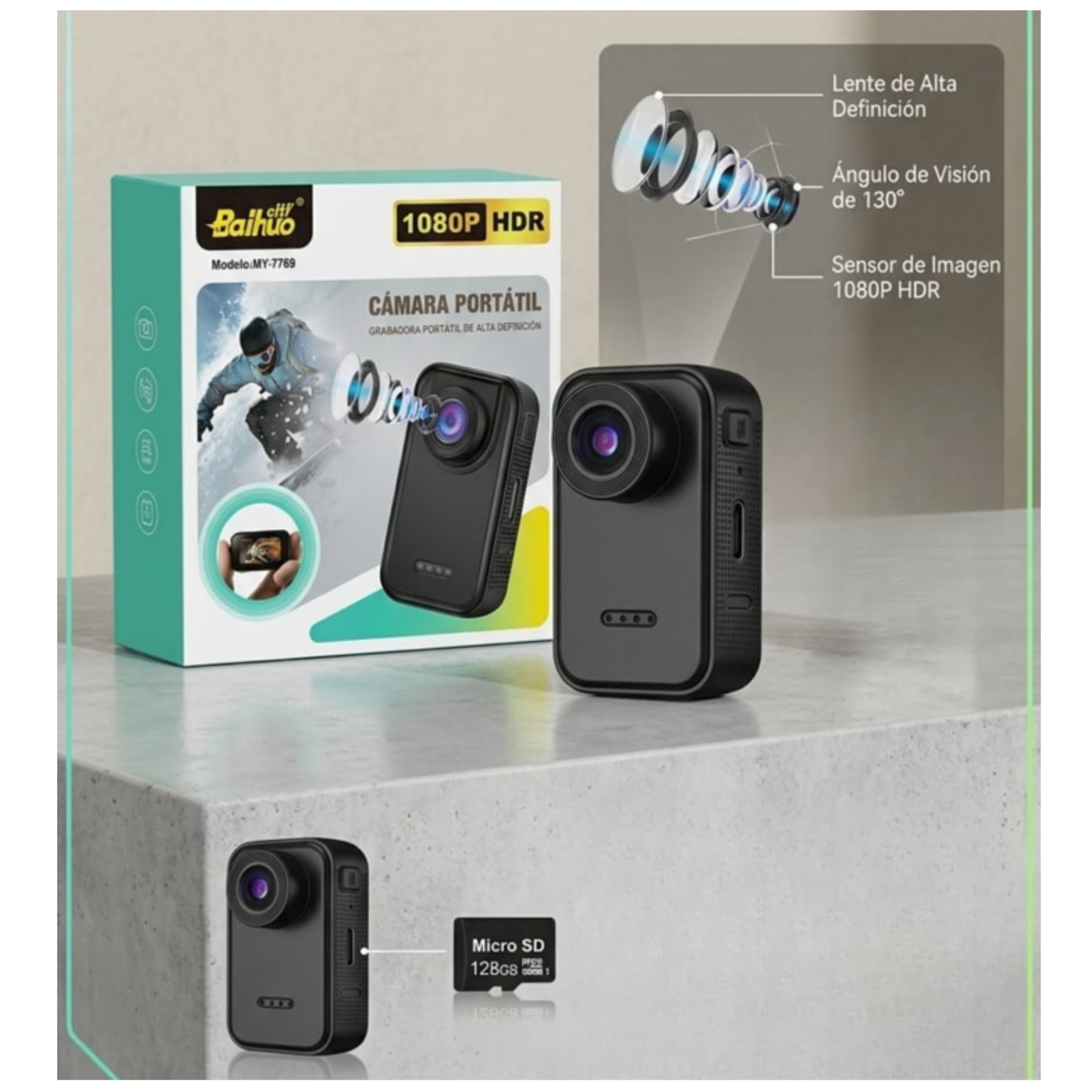 MINI CAMARA DEPORTIVA PORTÁTIL 1080P BODY CAM CORPORAL HDR GRAN ANGULAR 130  GRADOS - 6