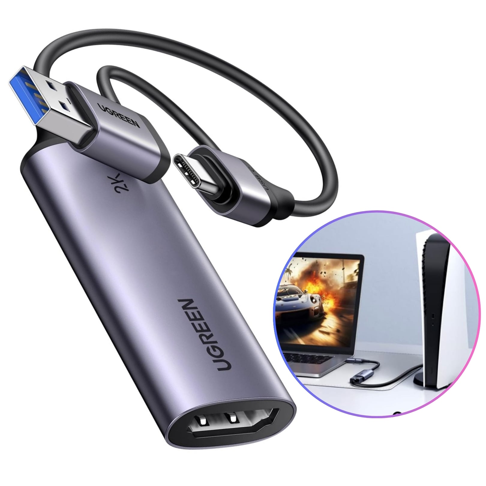 CAPTURADOR DE VIDEO UGREEN USB TYPE C HDMI 2K 30HZ CÁMARAS Y LAPTOP  MACBOOK - 2