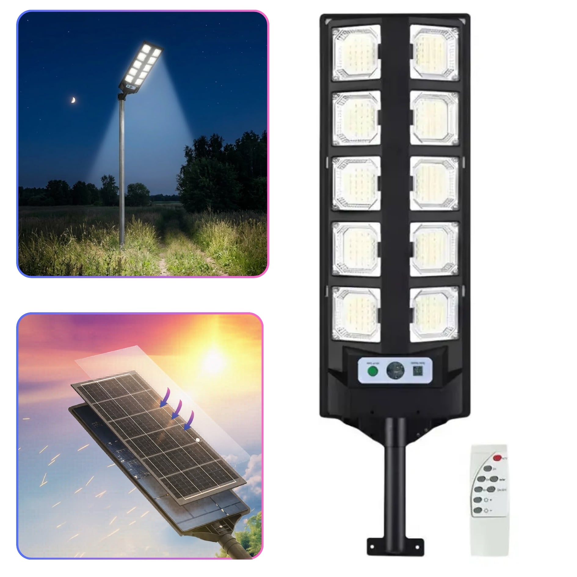 REFLECTOR FAROLA LUZ LED 200W CON PANEL SOLAR RECARGABLE AHORRO DE ENERGÍA - 1