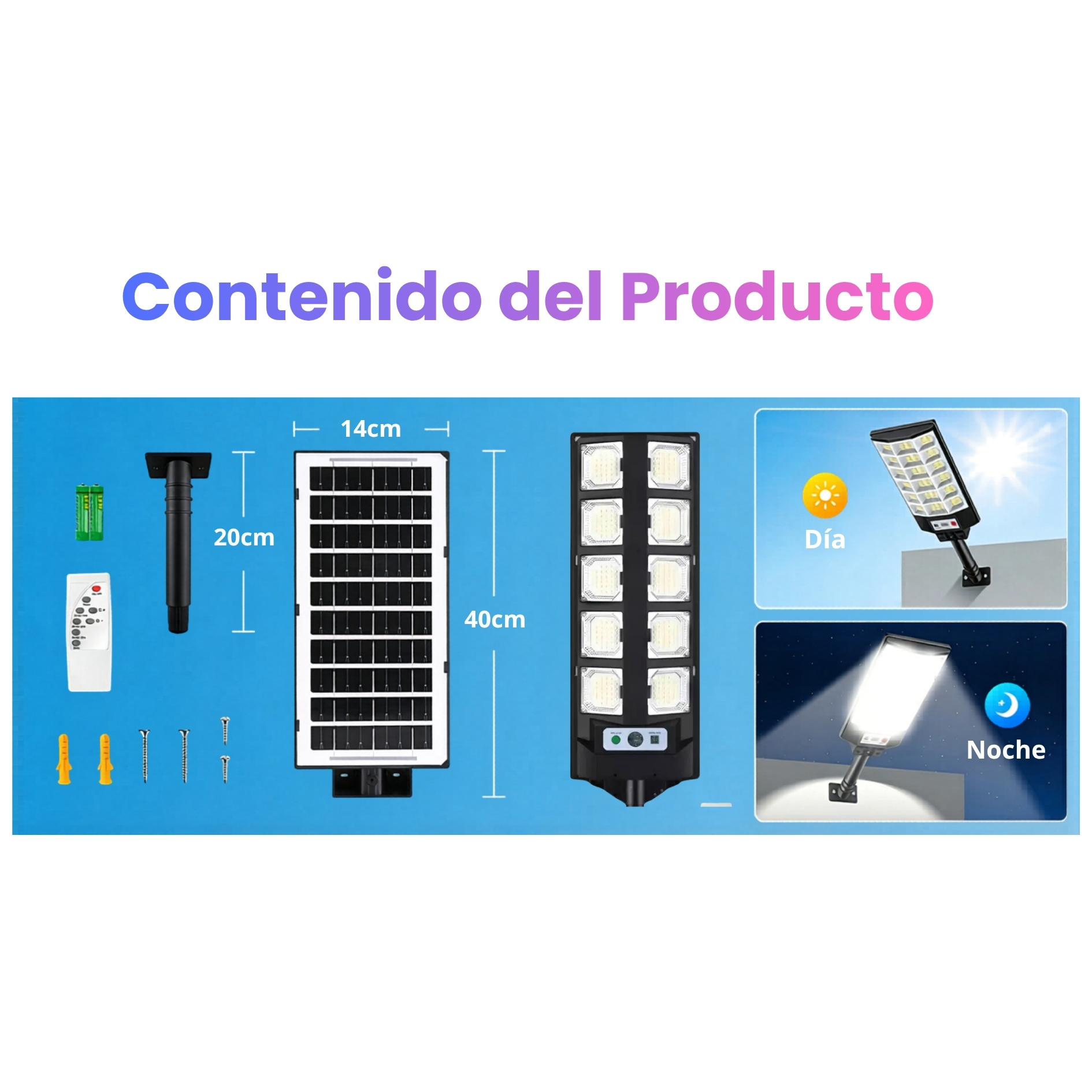 REFLECTOR FAROLA LUZ LED 200W CON PANEL SOLAR RECARGABLE AHORRO DE ENERGÍA - 4
