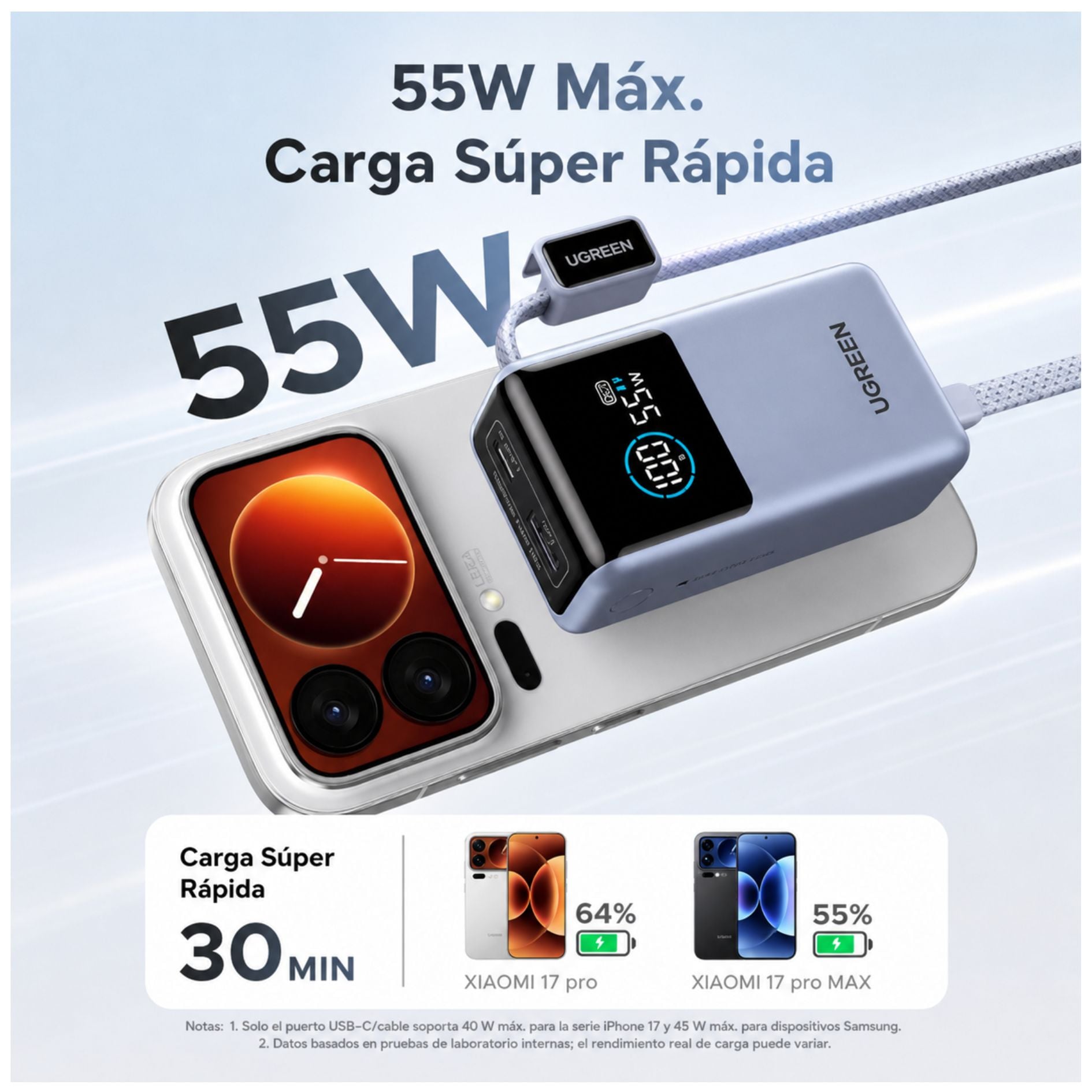 POWER BANK NEXODE PRO UGREEN 10000MAH 55W CABLE INTEGRADO CARGADOR PORTATIL - 2