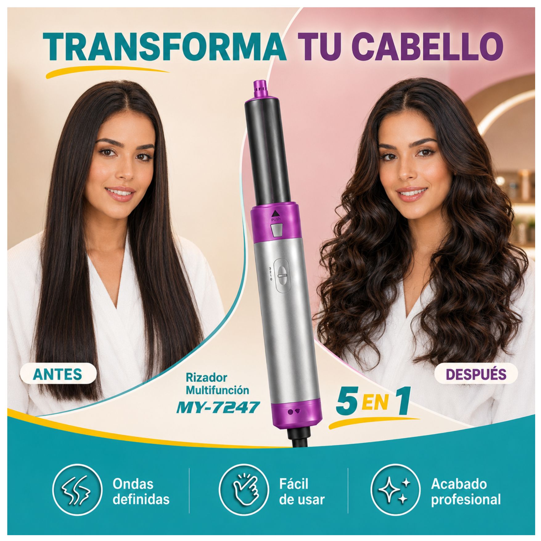 PEINE SECADORA RIZADORA ONDULADOR DE CABELLO 5 EN 1 SECADOR DE PELO MULTIFUNCIONAL BAIHUO MY-7247 - 4