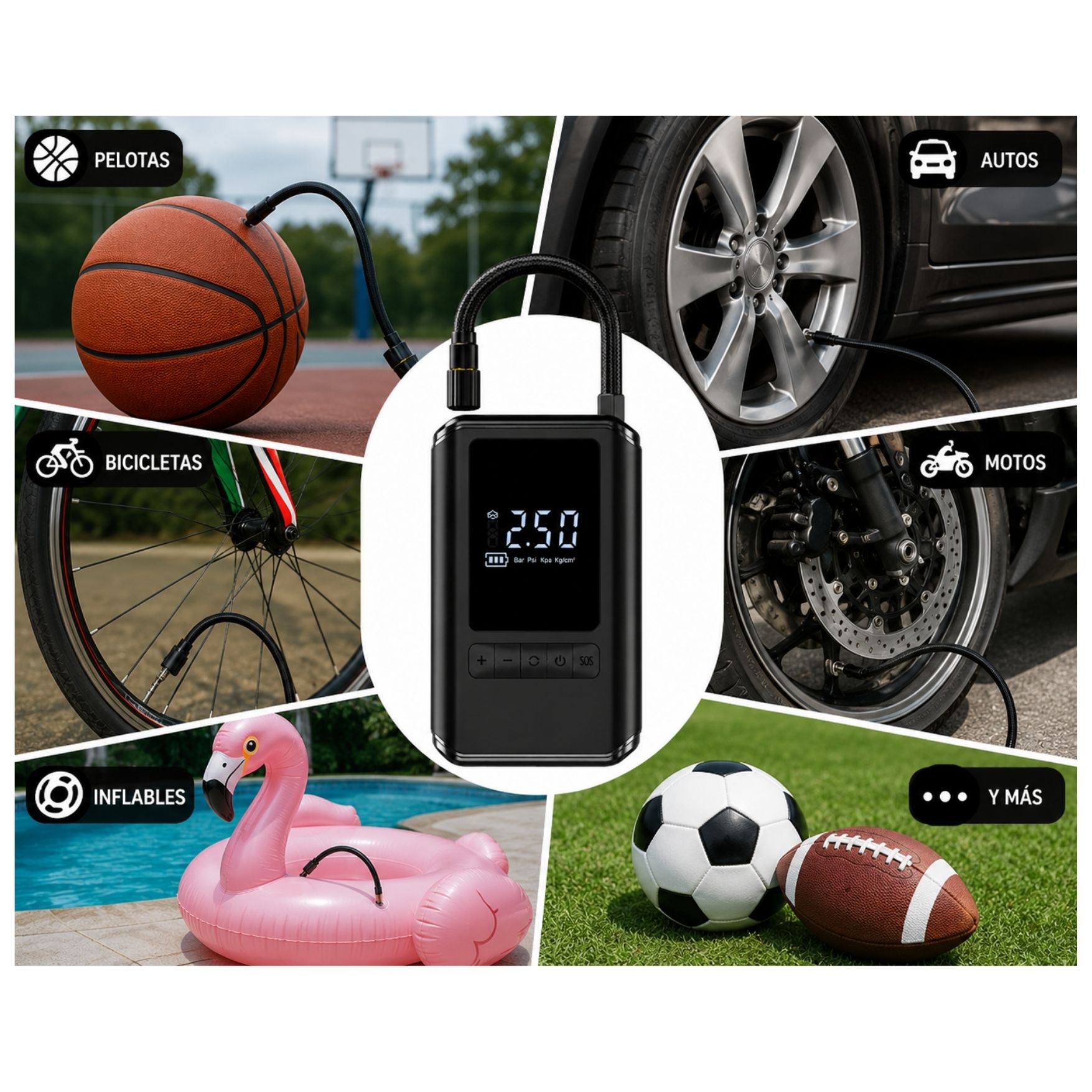 COMPRESOR AIRE PORTATIL INFLADOR DE LLANTA DE AUTO 130PSI CON PANTALLA LCD Y LINTERNA - 7