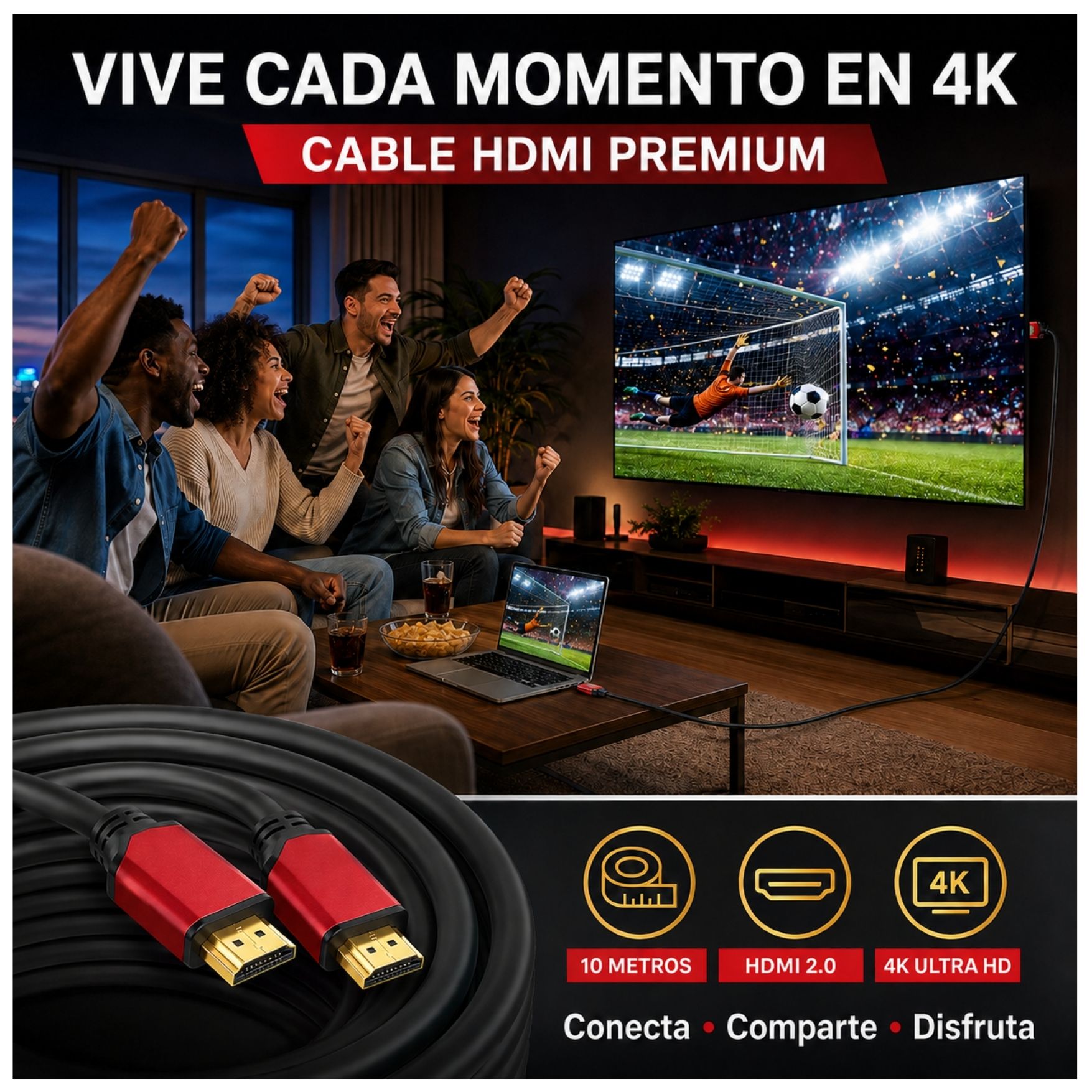 CABLE HDMI 2.0 4K 60HZ, ALTA DEFINICIÓN ULTRA HD 10 METROS PARA TV PROYECTOR PS5 XBOX PC - 2