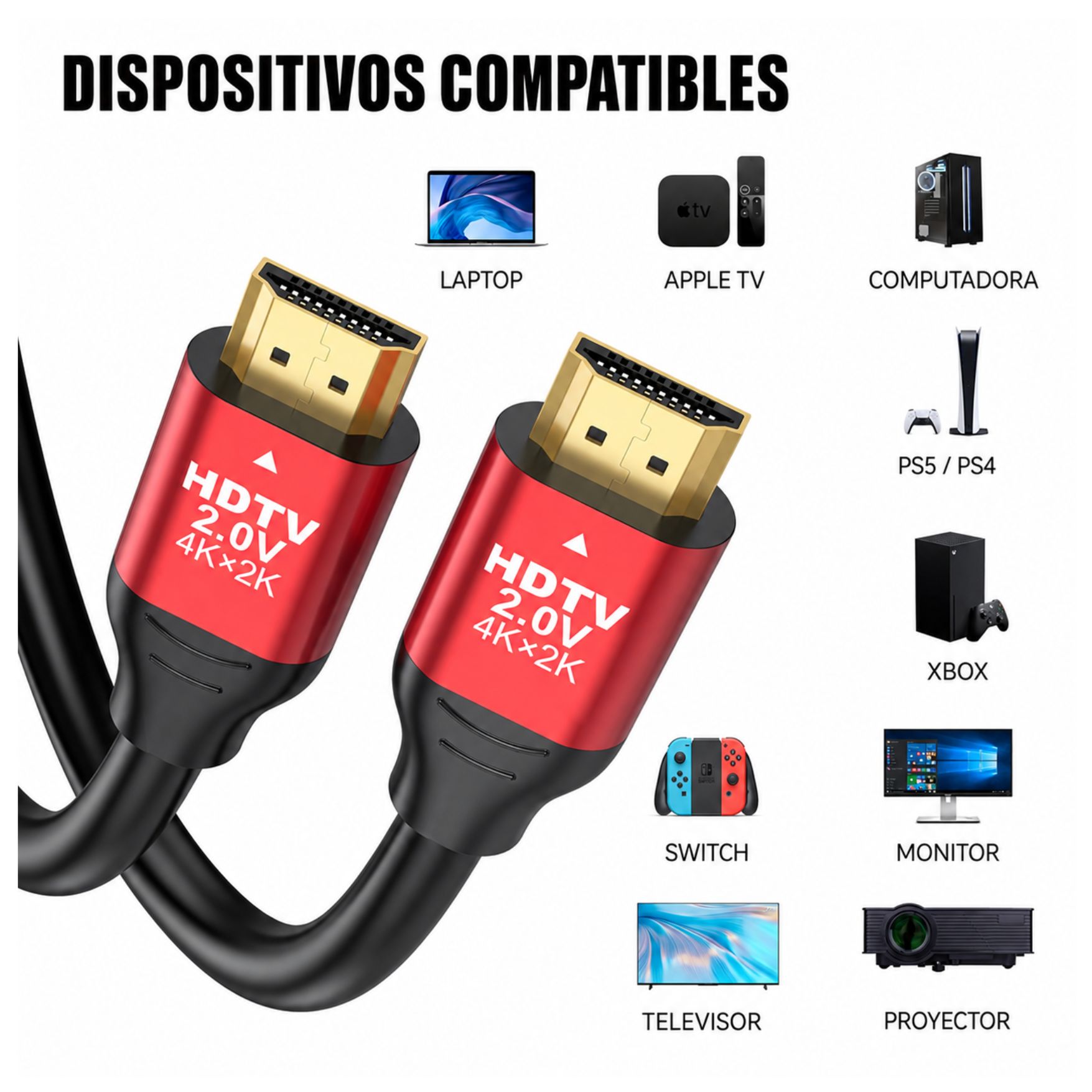 CABLE HDMI 2.0 4K 60HZ, ALTA DEFINICIÓN ULTRA HD 10 METROS PARA TV PROYECTOR PS5 XBOX PC - 6