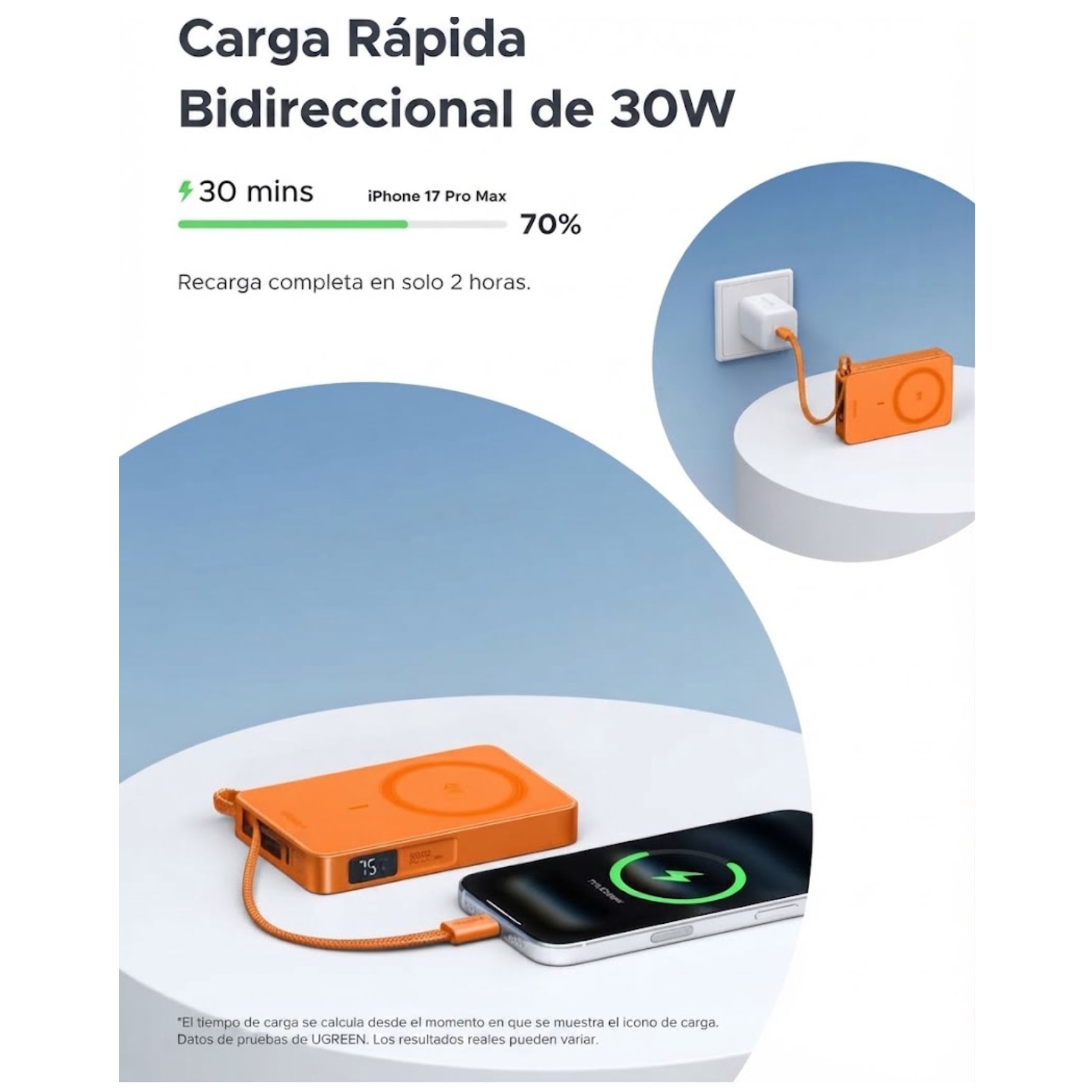POWER BANK UGREEN 30W CARGADOR INALÁMBRICO QI2 MAGFLOW DE 25 W MAGSAFE 2 EN 1 - 3