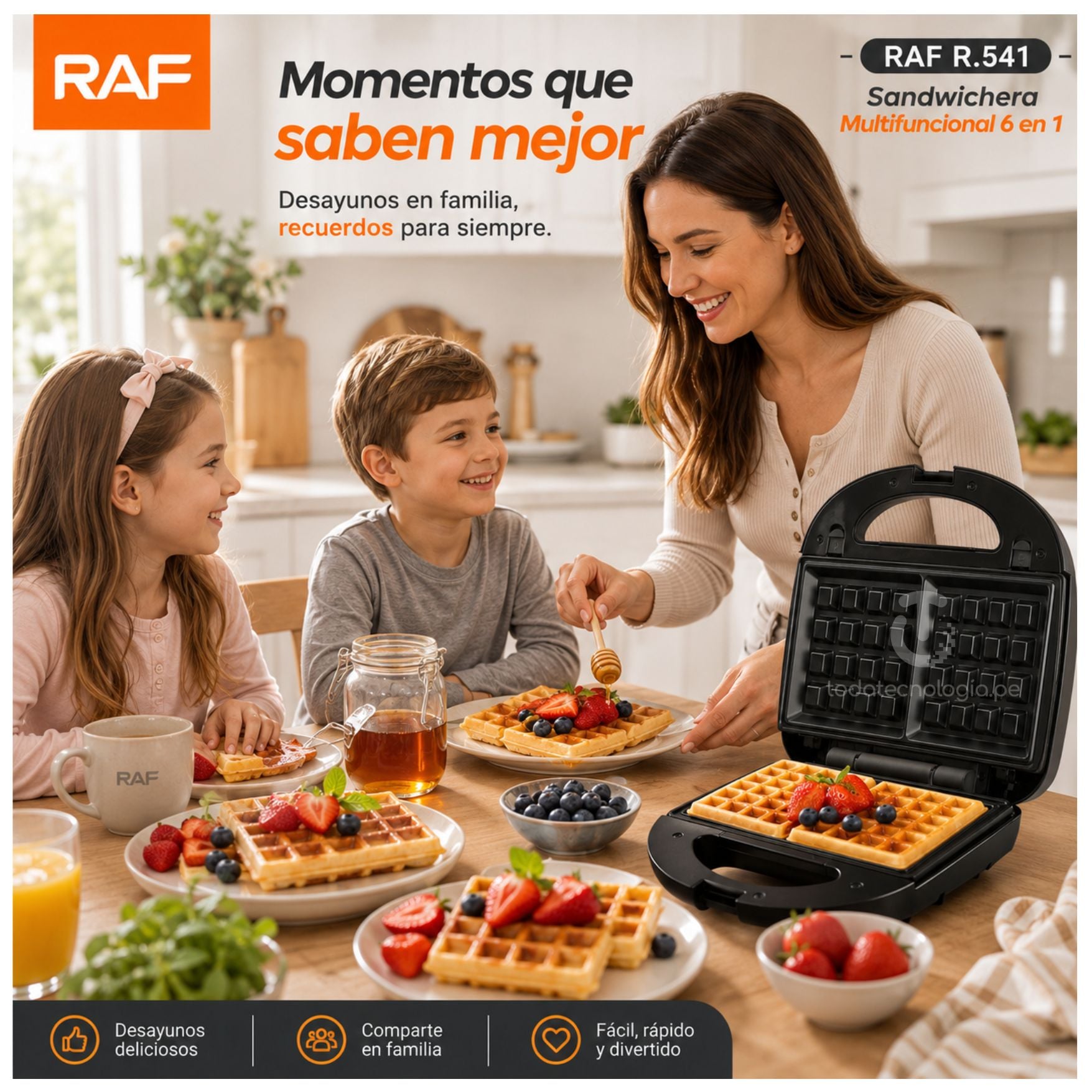 SANDWICHERA WAFLERA DONUTS DONAS PARRILLA MULTIFUNCIONAL 6 EN 1 RAF CON PLACAS INTERCAMBIABLES - 3