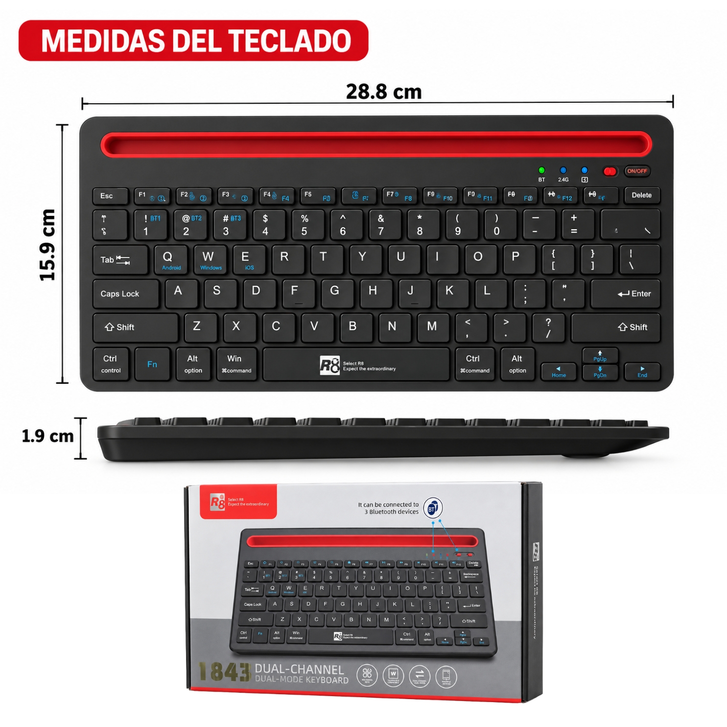 TECLADO INALAMBRICO 2,4GHZ BLUETOOTH 5,0 RECARGABLE PARA IPAD TABLET CELULARES - 2