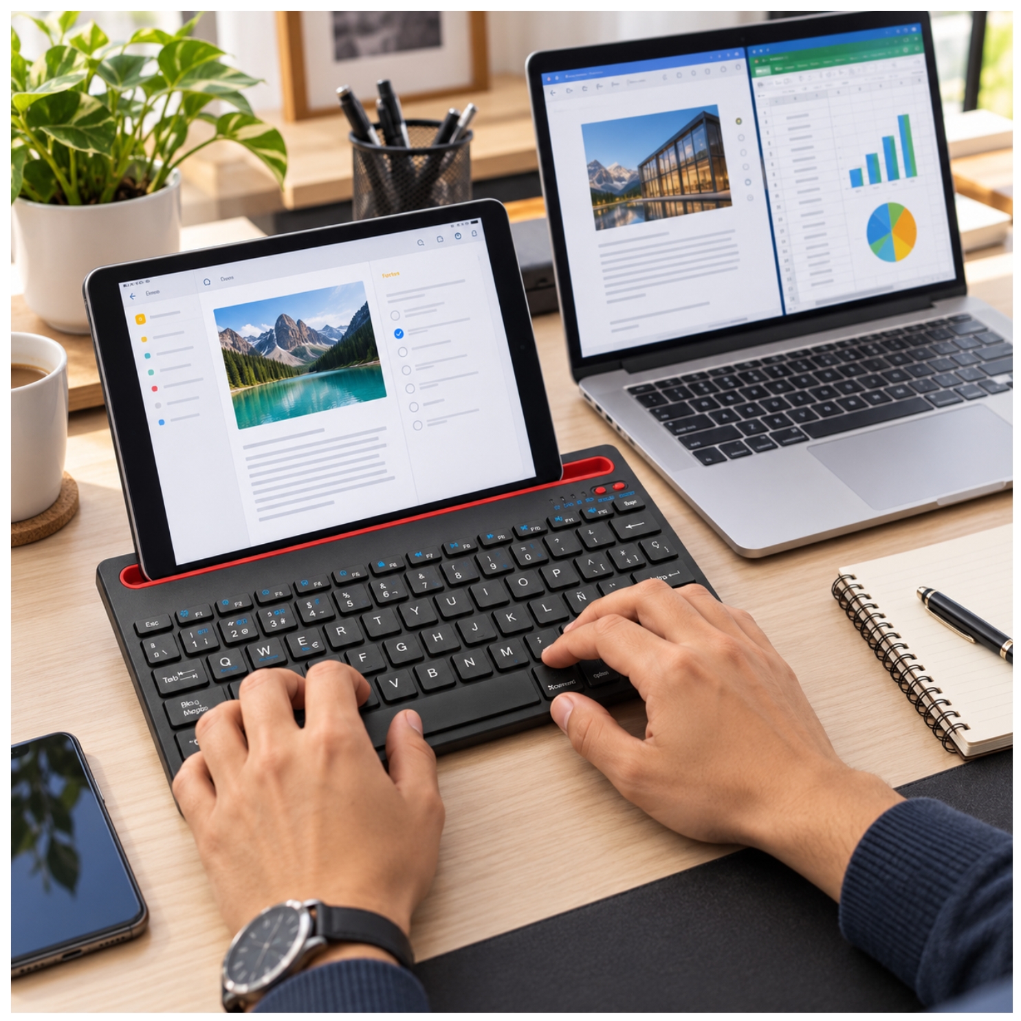 TECLADO INALAMBRICO 2,4GHZ BLUETOOTH 5,0 RECARGABLE PARA IPAD TABLET CELULARES - 7