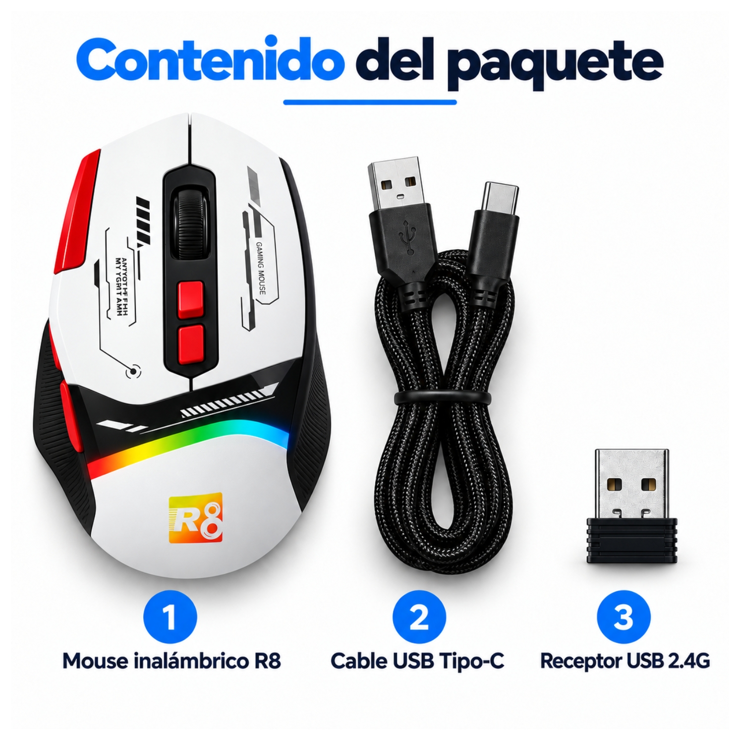 MOUSE GAMER RGB MODO DUAL INALAMBRICO RECARGABLE 12800DPI SENSOR ÓPTICO BOTONES PROGRAMABLES - 6