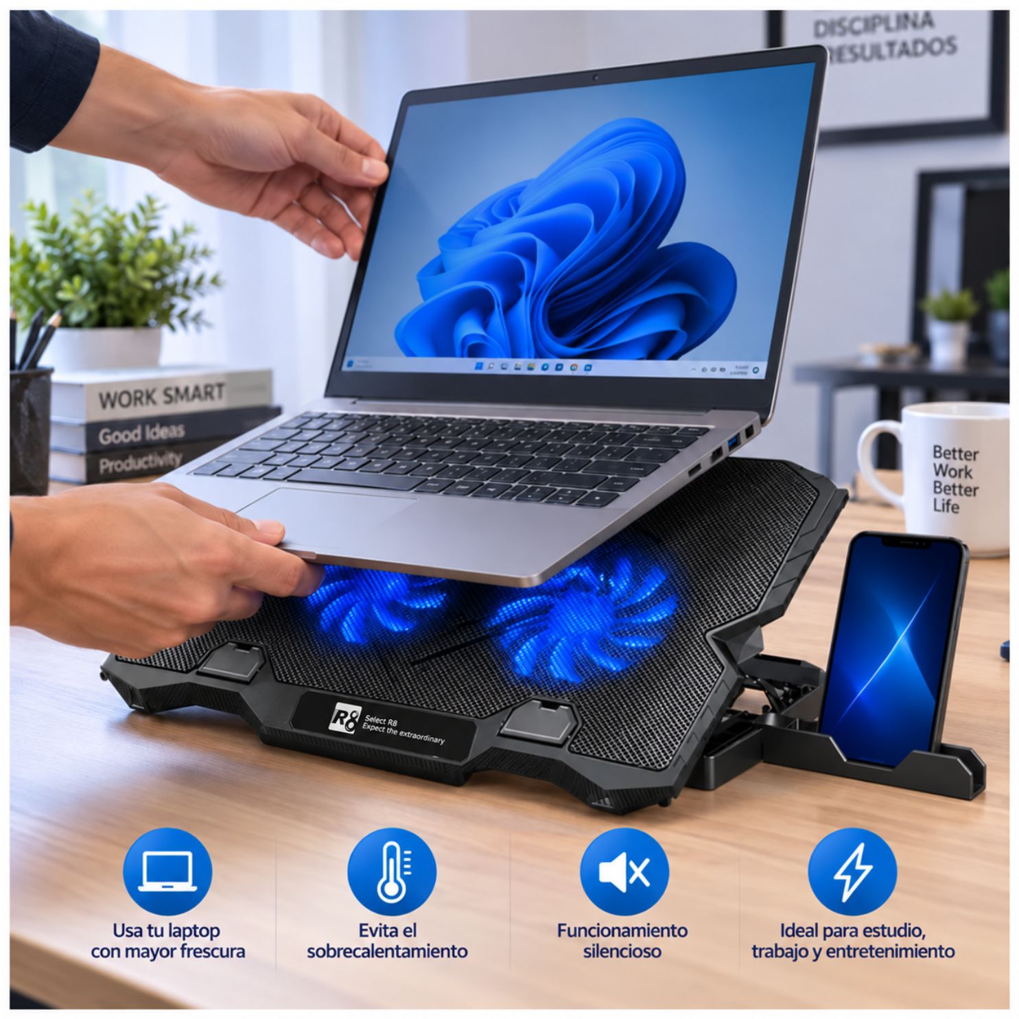SOPORTE PARA LAPTOP, BASE ENFRIADOR CON VENTILADOR DE LAPTOP MACBOOK GAMER HASTA 16 PULGADAS - 4