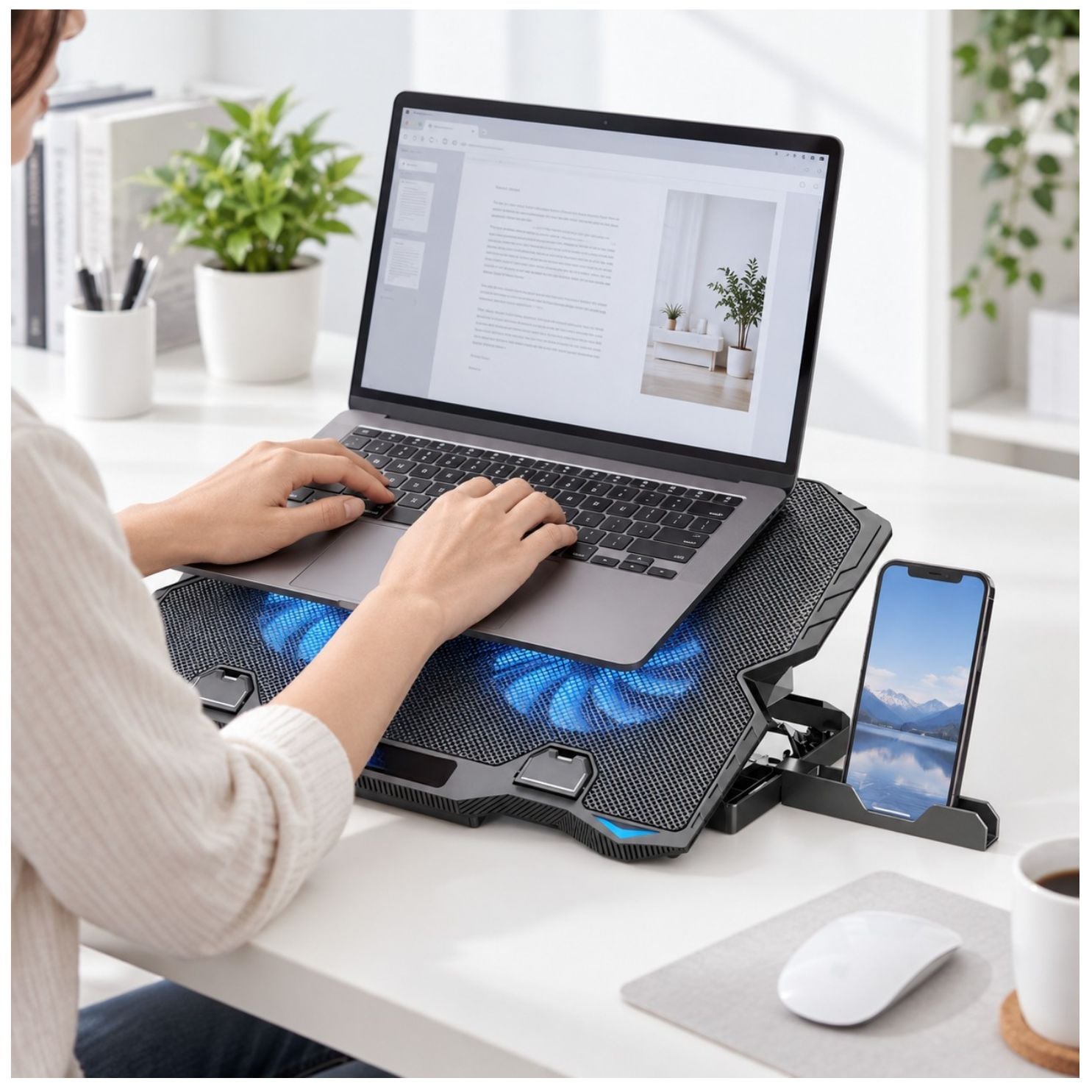 SOPORTE PARA LAPTOP, BASE ENFRIADOR CON VENTILADOR DE LAPTOP MACBOOK GAMER HASTA 16 PULGADAS - 6