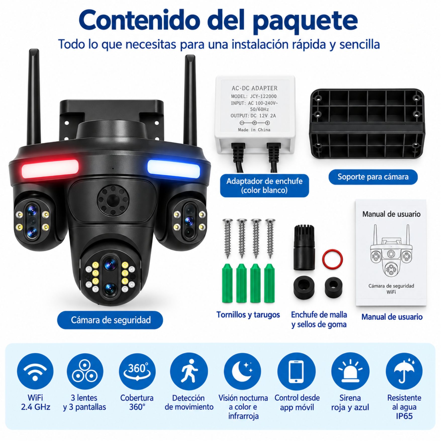 CÁMARA SEGURIDAD VIGILANCIA PTZ WIFI 2.4 DOBLE LENTE VISIÓN NOCTURNA Y AUDIO BIDIRECCIONAL FULL HD - 6