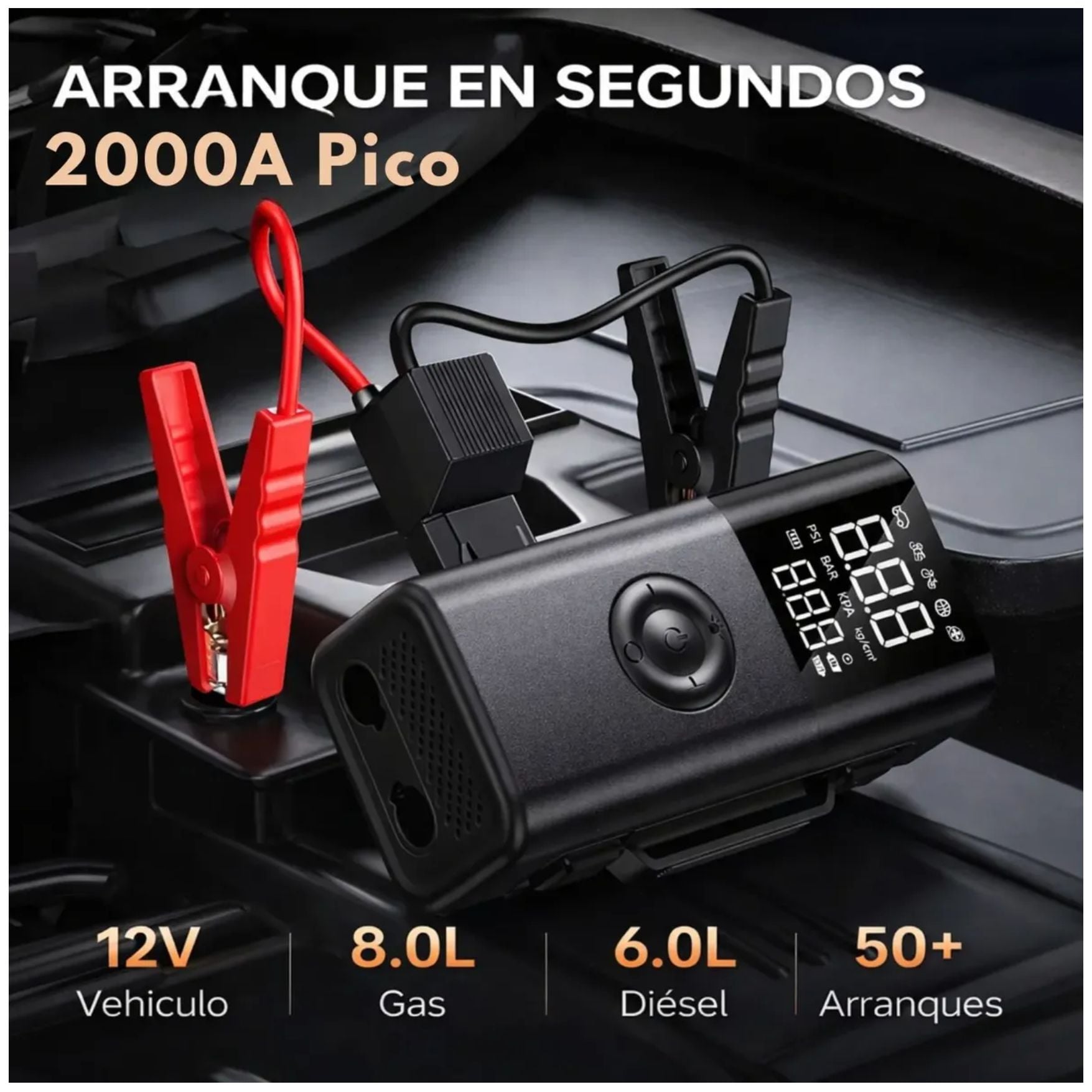 ARRANCADOR DE BATERIA PARA AUTO INFLADOR DE LLANTA CARRO SCOOTER PELOTA LINTERNA POWER BANK ESTUCHE - 5