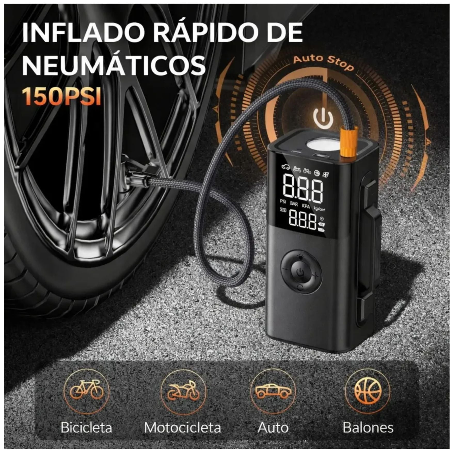 ARRANCADOR DE BATERIA PARA AUTO INFLADOR DE LLANTA CARRO SCOOTER PELOTA LINTERNA POWER BANK ESTUCHE - 6