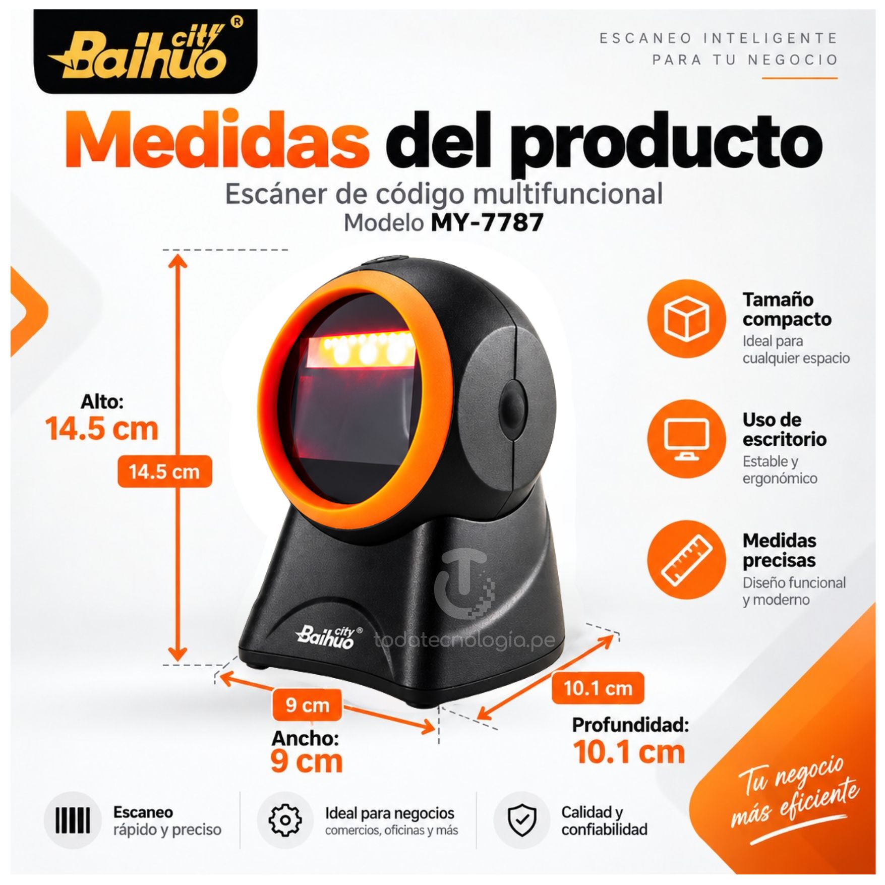 LECTOR DE CÓDIGOS DE BARRAS LECTOR QR 1D 2D OMNIDIRECCIONAL CON CABLE USB BAIHUO MY-7787 - 3