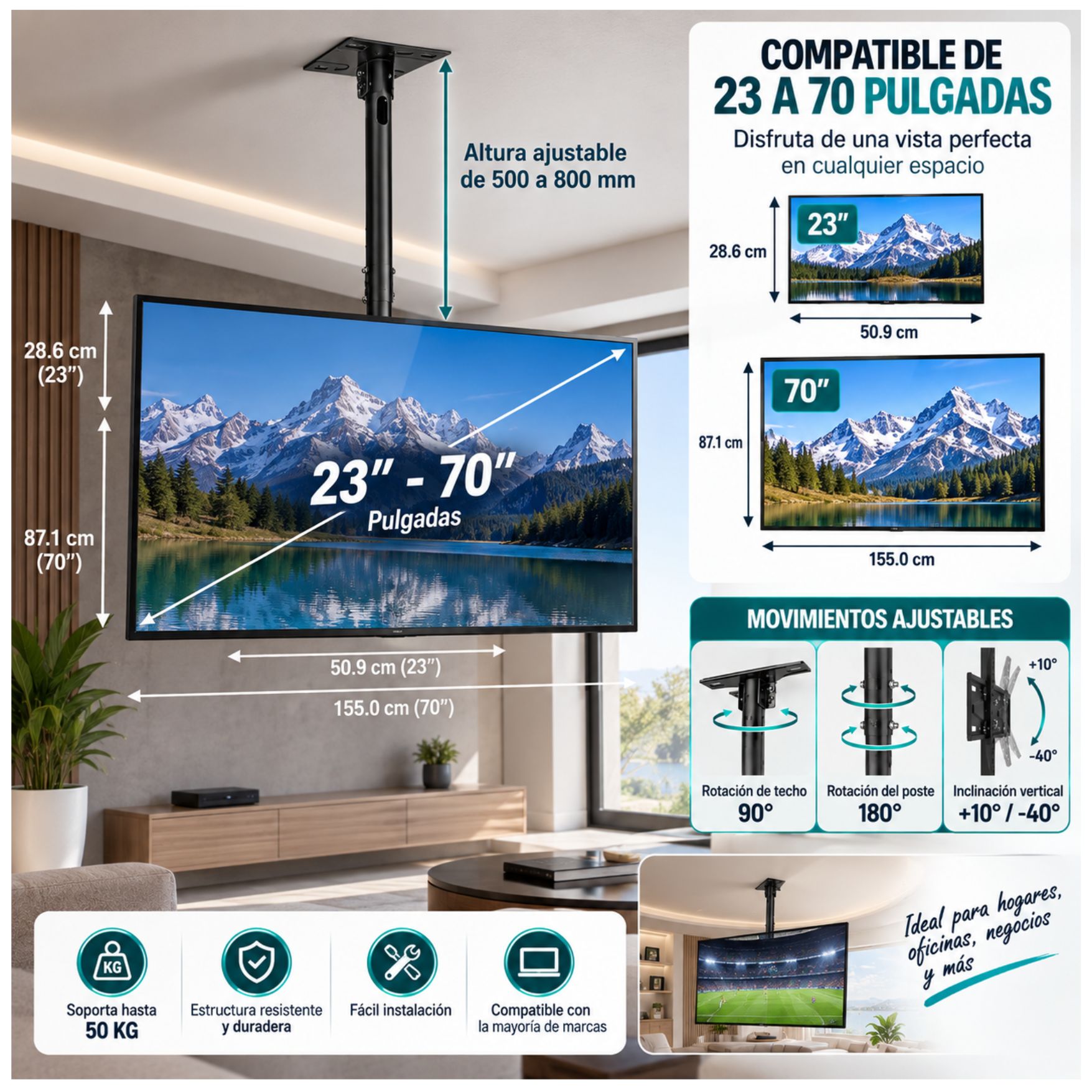 RACK PARA TELEVISOR TV LCD LED PARA TECHO RACK METAL SOPORTE TELEVISOR 23 A 70 PULGADAS - 4