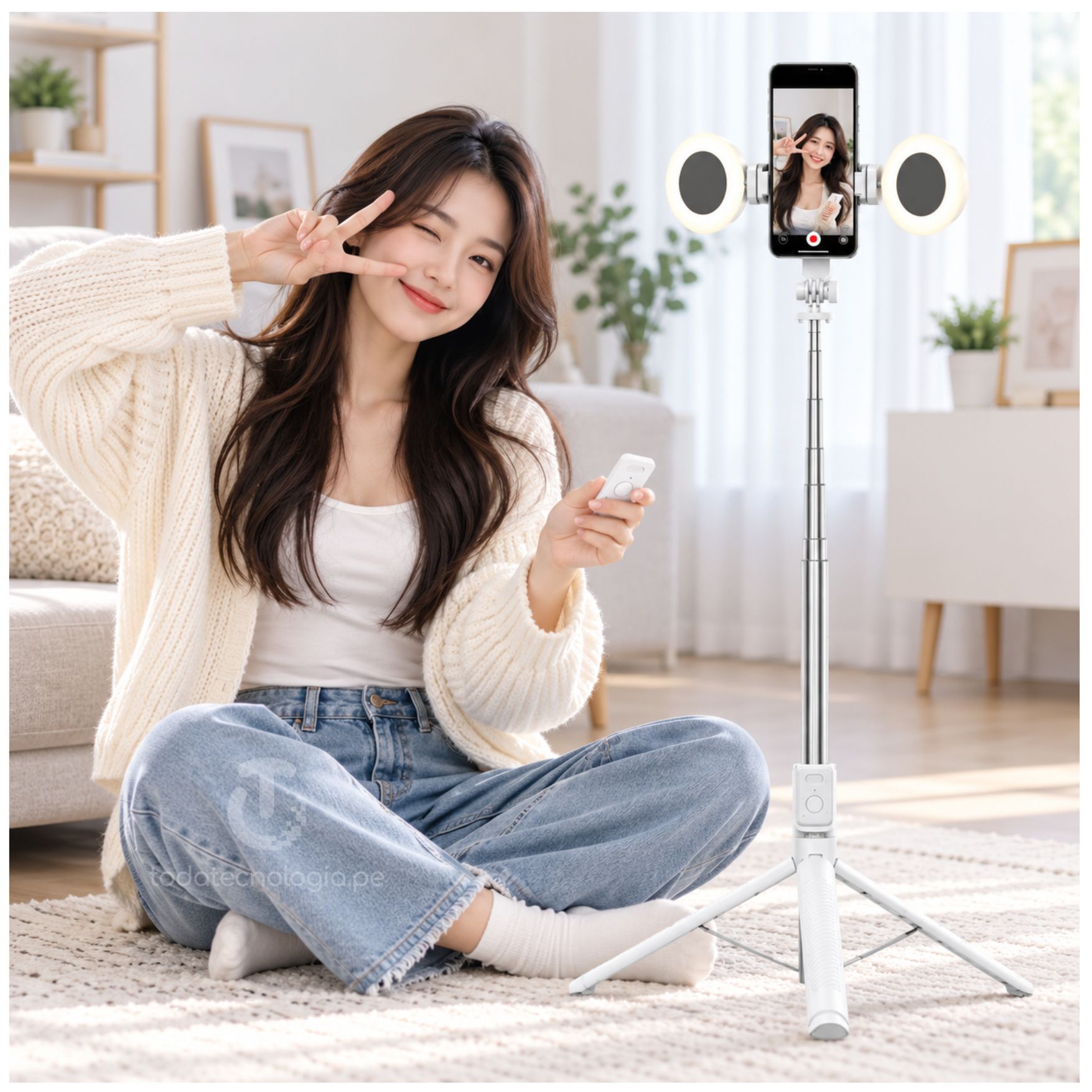 TRÍPODE PALO SELFIE STICK 170CM CON ARO LUZ LED CONTROL REMOTO BLUETOOTH LIVE STREAMING - 5