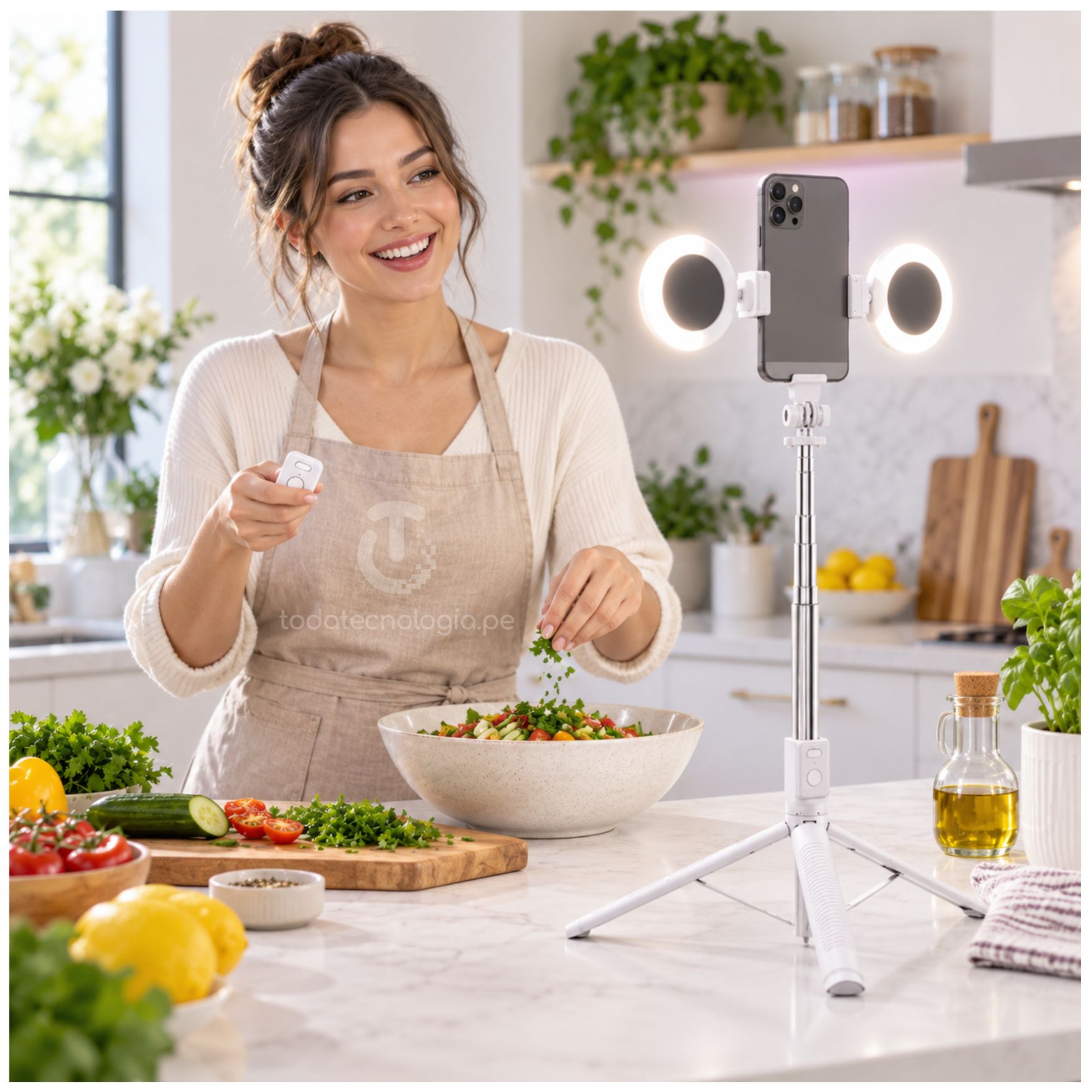 TRÍPODE PALO SELFIE STICK 170CM CON ARO LUZ LED CONTROL REMOTO BLUETOOTH LIVE STREAMING - 6