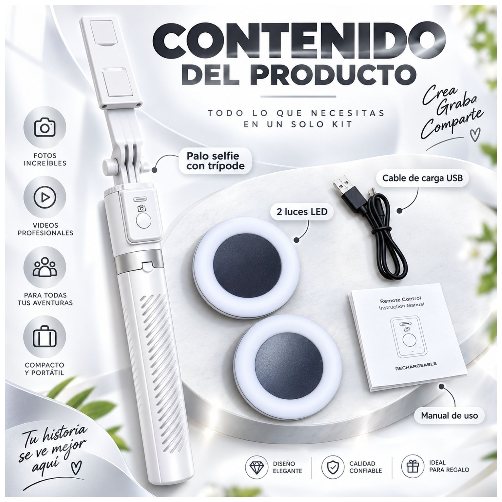 TRÍPODE PALO SELFIE STICK 170CM CON ARO LUZ LED CONTROL REMOTO BLUETOOTH LIVE STREAMING - 7