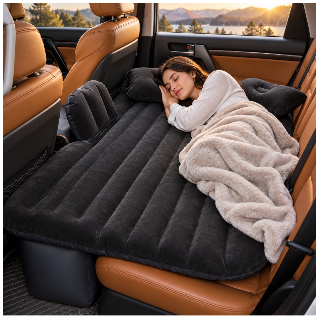COLCHÓN CAMA INFLABLE AUTOMÓVIL PARA ASIENTO TRASERO CON BOMBA DE PVC CON ALMOHADAS PORTATIL - 6