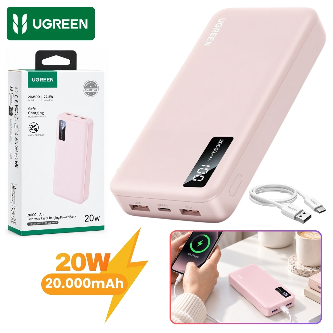 POWER BANK UGREEN 20000 MAH 20W PD - CARGADOR PORTÁTIL CARGA RÁPIDA CON PANTALLA LED Y 3 PUERTOS - 1