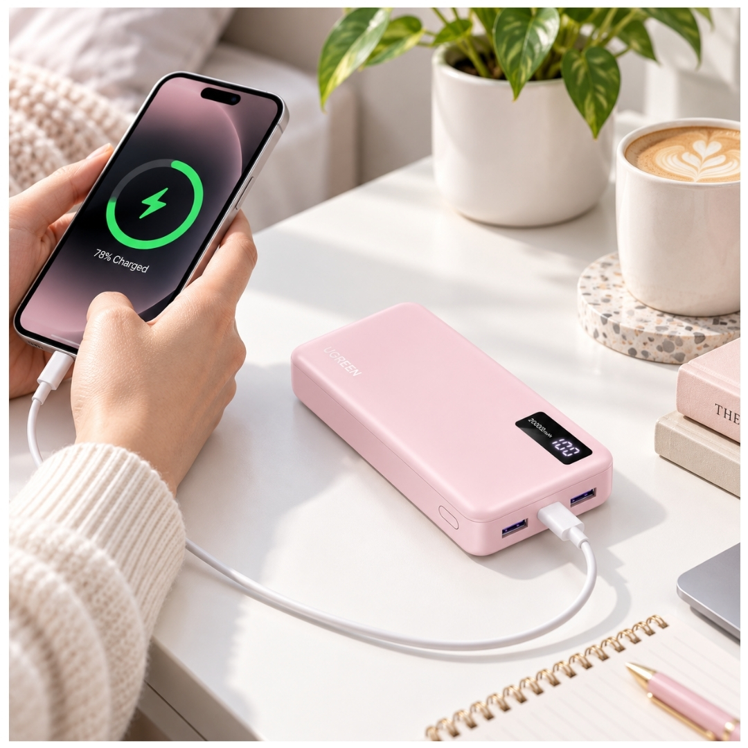 POWER BANK UGREEN 20000 MAH 20W PD - CARGADOR PORTÁTIL CARGA RÁPIDA CON PANTALLA LED Y 3 PUERTOS - 7