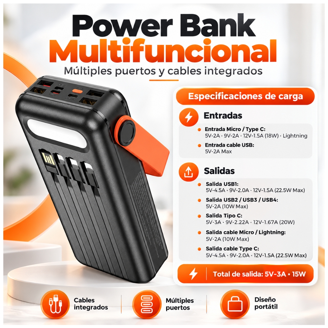 POWER BANK HOCO 30000MAH CARGA SOLAR CARGA RAPIDA 22.5W CON LINTERNA PANTALLA - 4