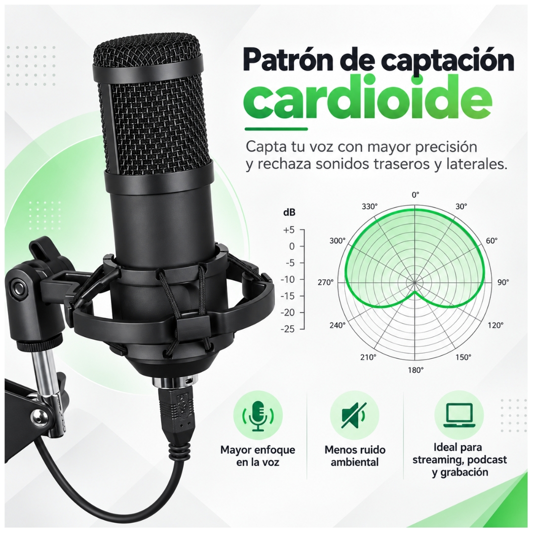 KIT MICRÓFONO CONDENSADOR PROFESIONAL CON SOPORTE Y ANTIPOP PARA STREAMING PC BM-828TZ - 6