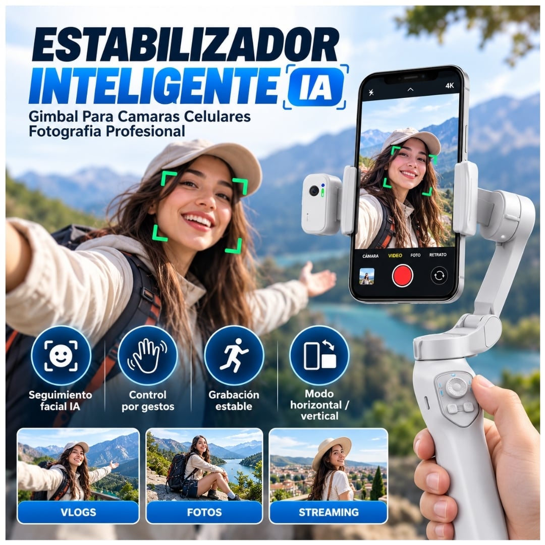 ESTABILIZADOR INTELIGENTE IA GIMBALL PARA CAMARAS CELULARES FOTOGRAFIA PROFESIONAL - 2