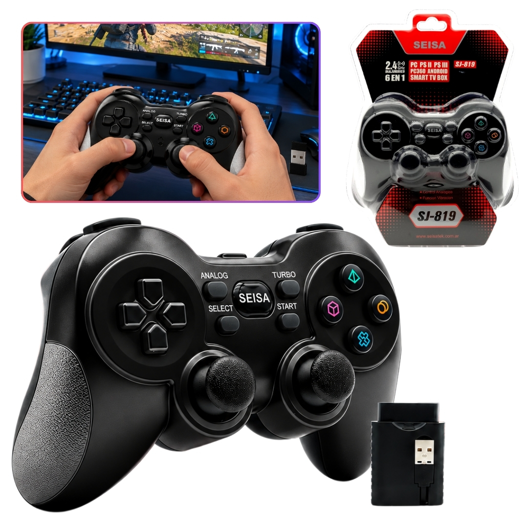 JOYSTICK INALÁMBRICO RECARGABLE GAMEPAD 6 EN 1 PARA PC PS2 PS3 SJ-819 - 1